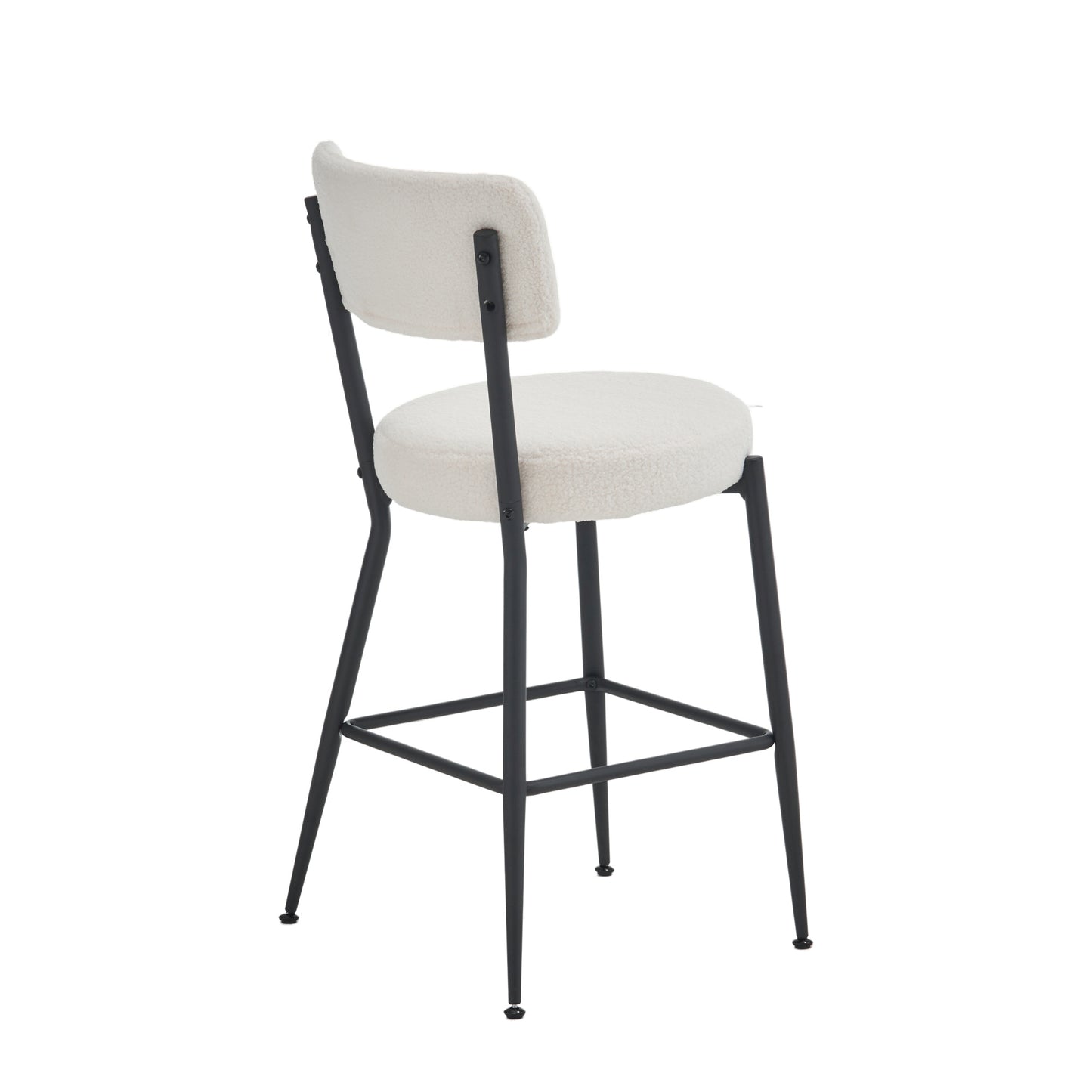 Beige Modern Teddy Fabric Bar Stools Set of 2 Stylish Metal Base High Seating for Kitchen Dining Living Room