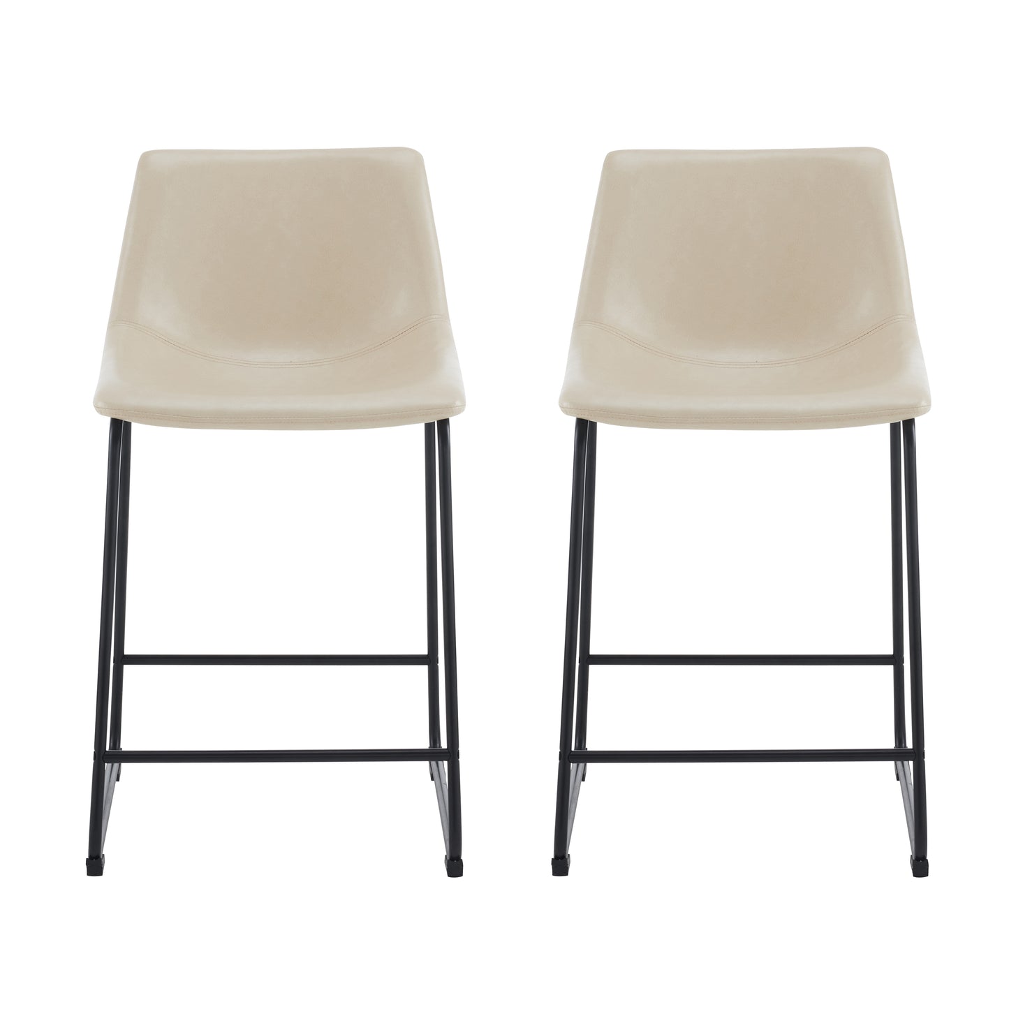 Vintage 24-Inch Armless Industrial Faux Leather Counter Stool Set of 2 Cream Black Metal Legs Footrest for Kitchen Cafe Bar