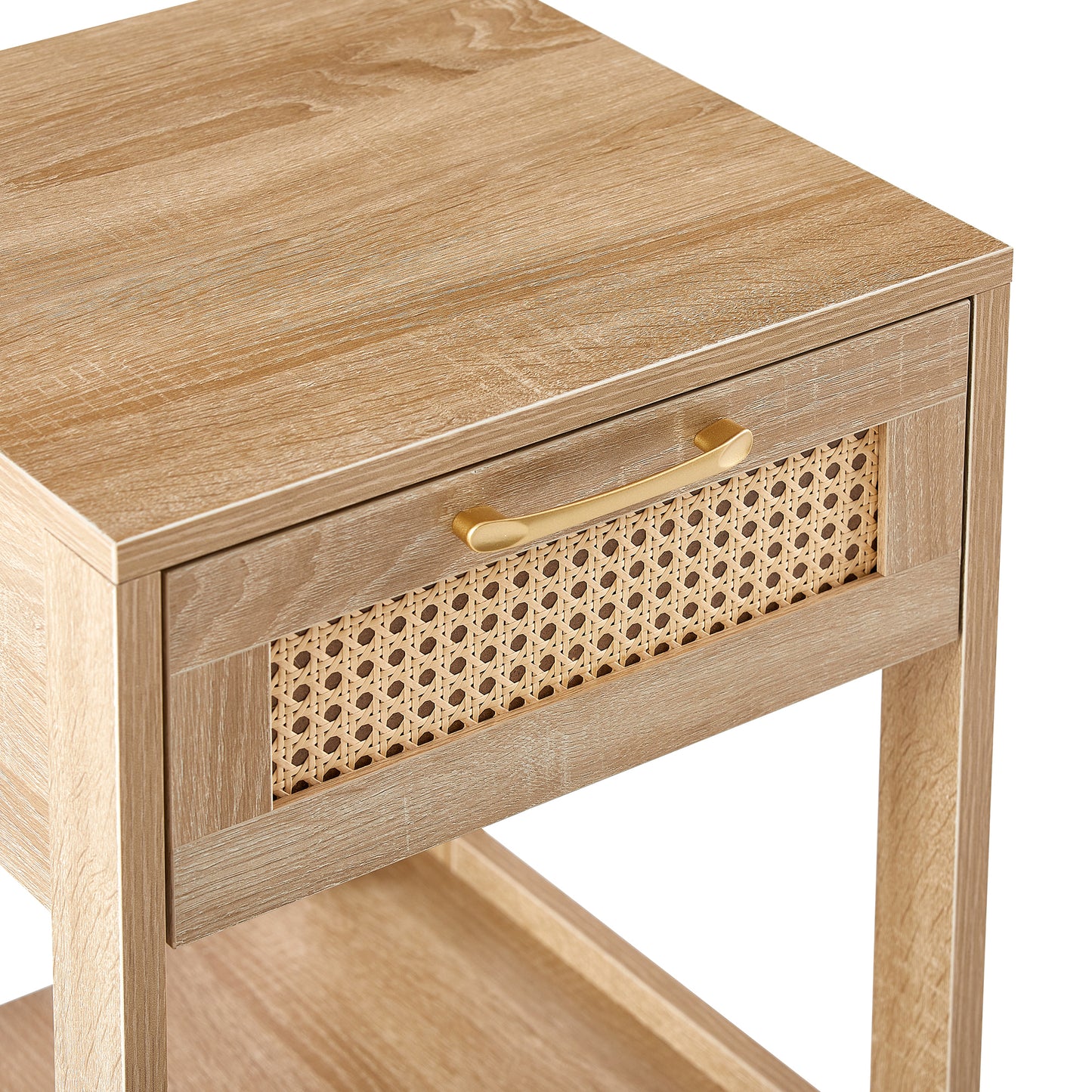 15.75 Inch Rattan End Table with Drawer Modern Nightstand Side Table for Living Room Bedroom Natural Design