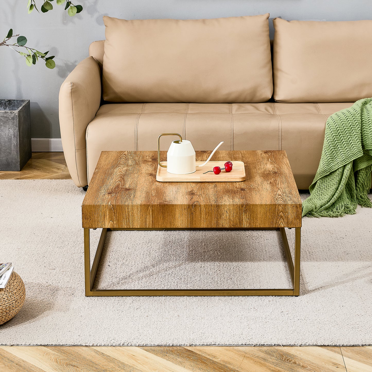Modern Rectangular Coffee Table Dining Table MDF Top Metal Legs 31.5 Inch Suitable for Restaurants Living Rooms