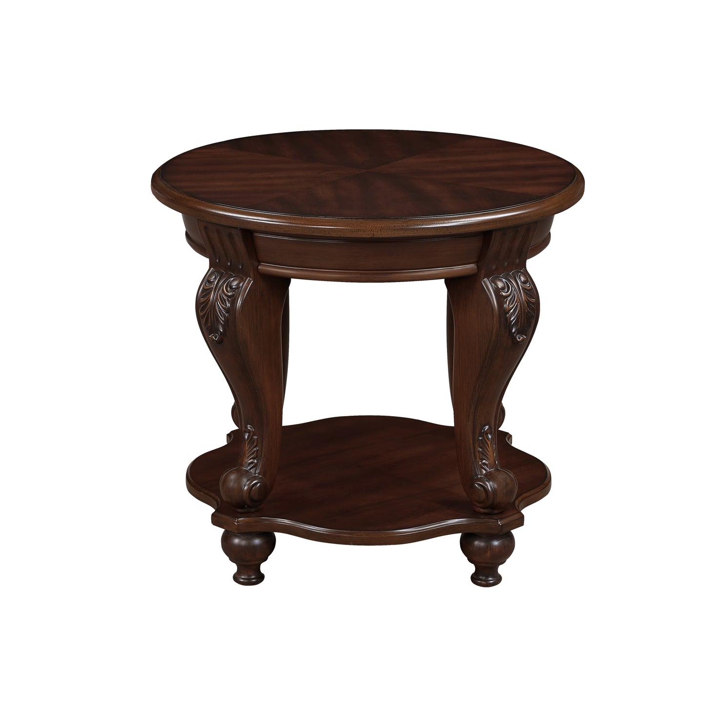 22'' Retro Round End Table,Solid Wood Sofa Side Table with Shelf,Living Room Corner Table Easy Assemble,Cherry