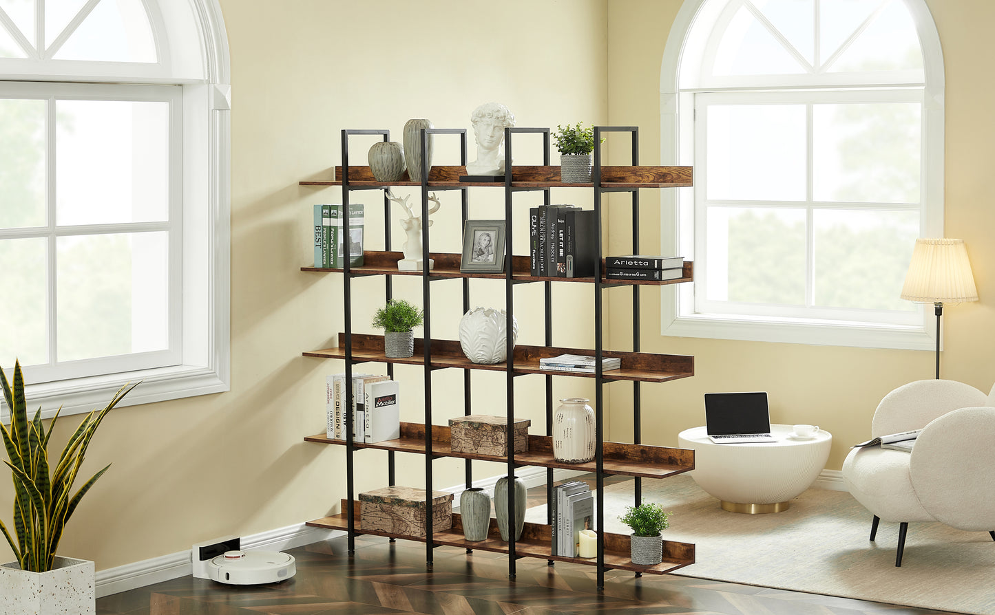 5 Tier Open Bookshelf Vintage Industrial Style Metal Frame MDF Board Home Office Storage Shelf