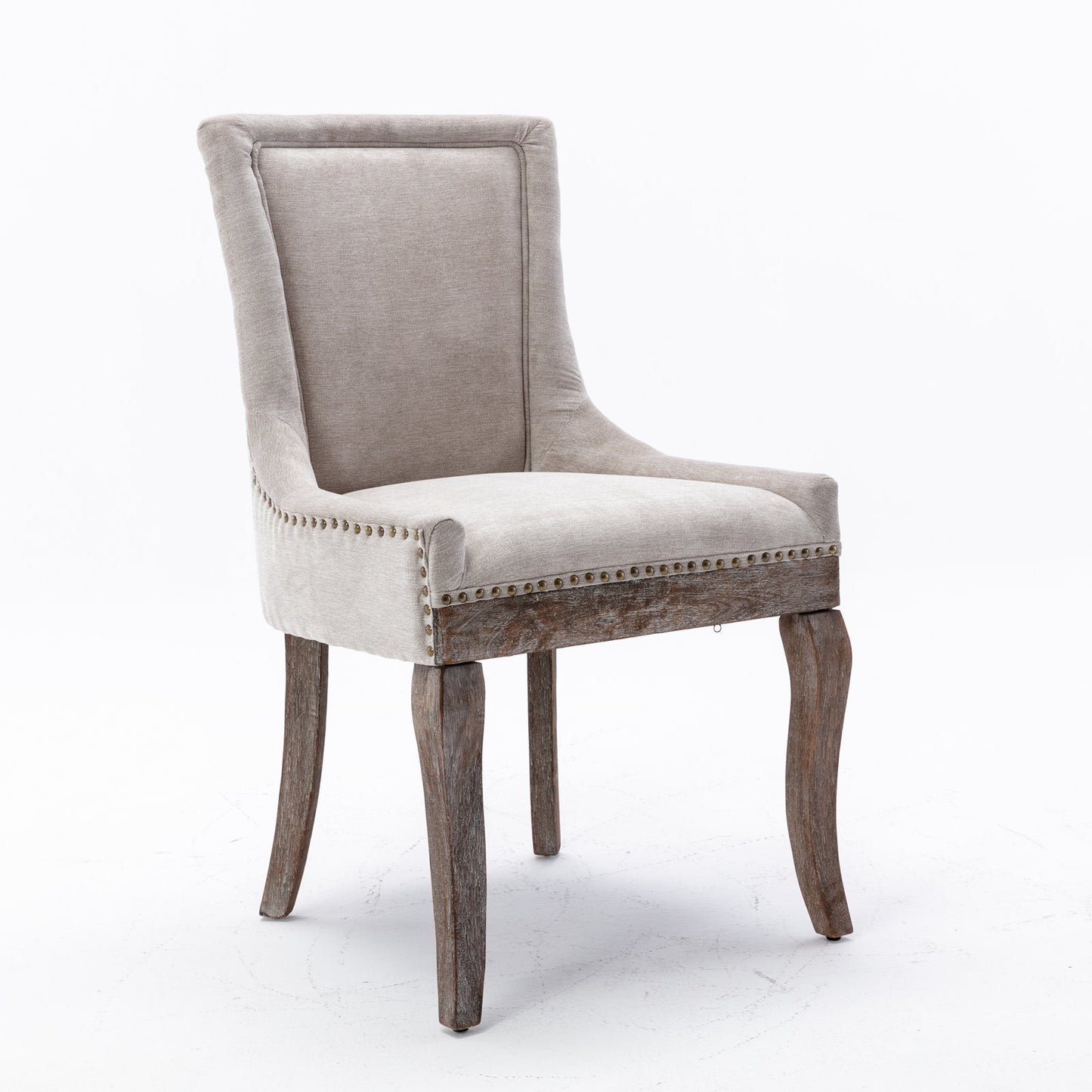 Ultra Side Dining Chair,Thickened fabric chairs with neutrally toned solid wood legs, Bronze nail head,Set of 2,Beige