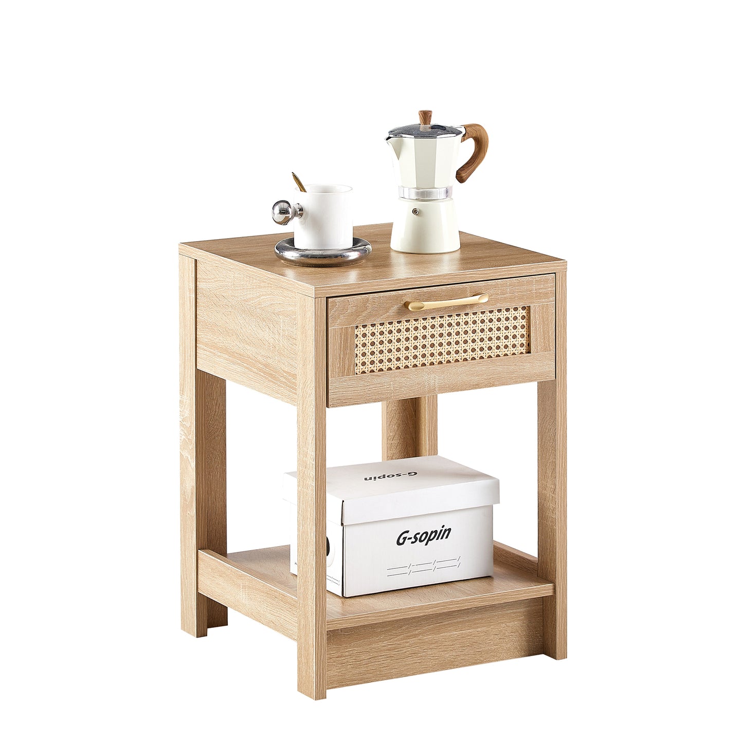 15.75 Inch Rattan End Table with Drawer Modern Nightstand Side Table for Living Room Bedroom Natural Design