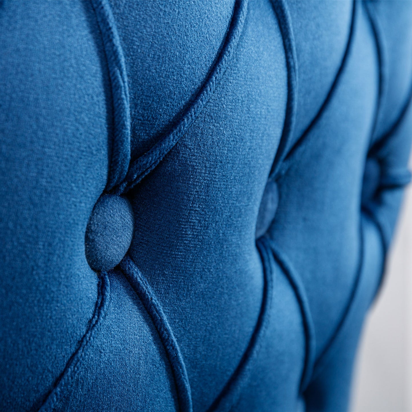 Contemporary Blue Velvet Wing-Back Barstools with Tufted Design and Wooden Legs Set of 2