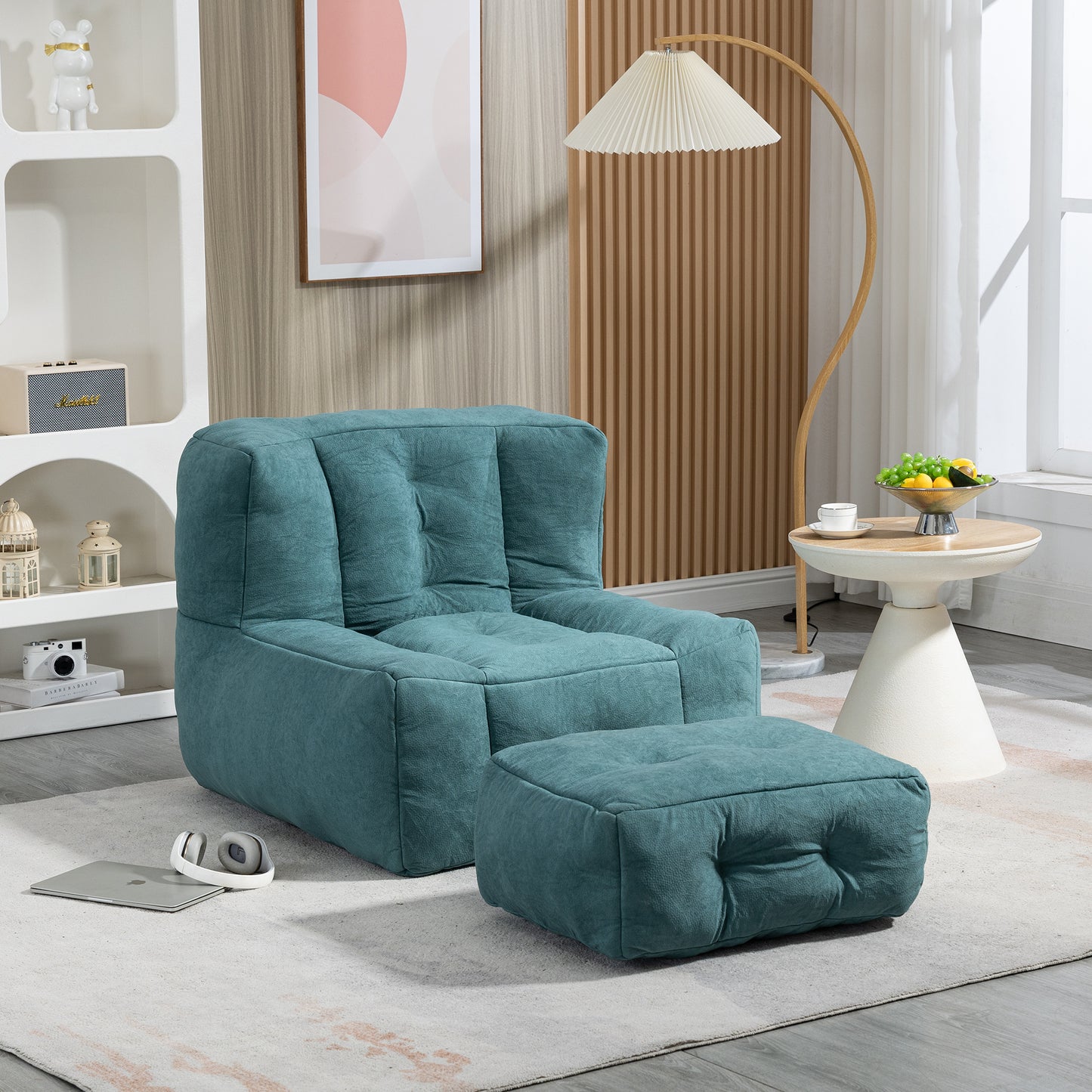 Memory Foam Bean Bag Chair with Ottoman for Adults and Kids, Soft Modern Sofa for Living Room and Bedroom