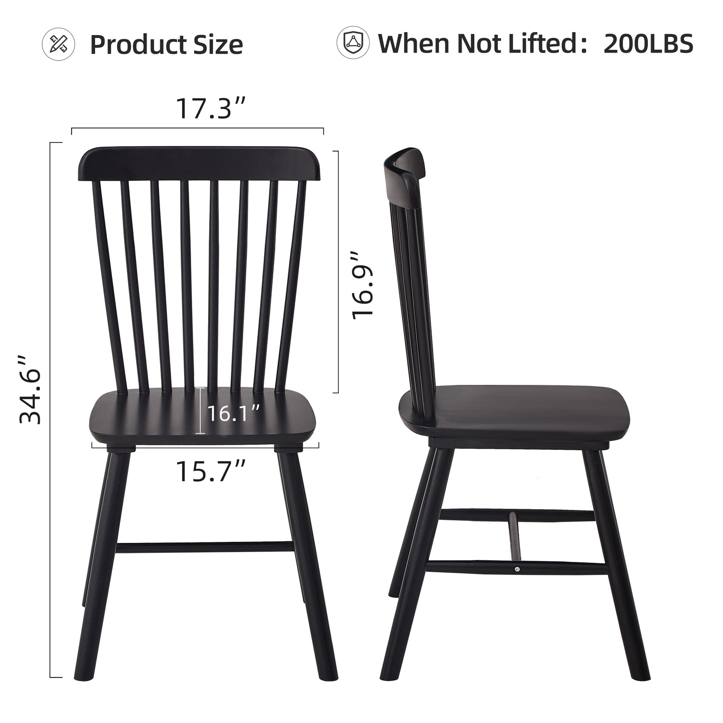 Black Rubber Wood Dining Chairs Set of 4 Simple Natural Solid Wood Living Room Seating
