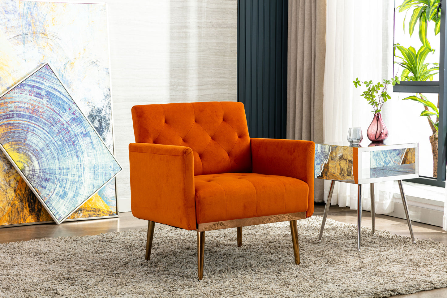 Accent Chair ,leisure single sofa with Rose Golden feet