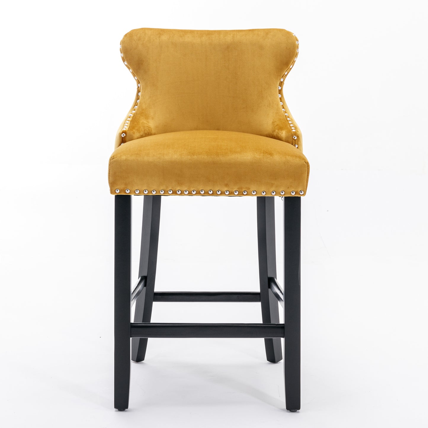 Gold Velvet Wing-Back Barstools with Button Tufting and Chrome Nailhead Trim Set of 2