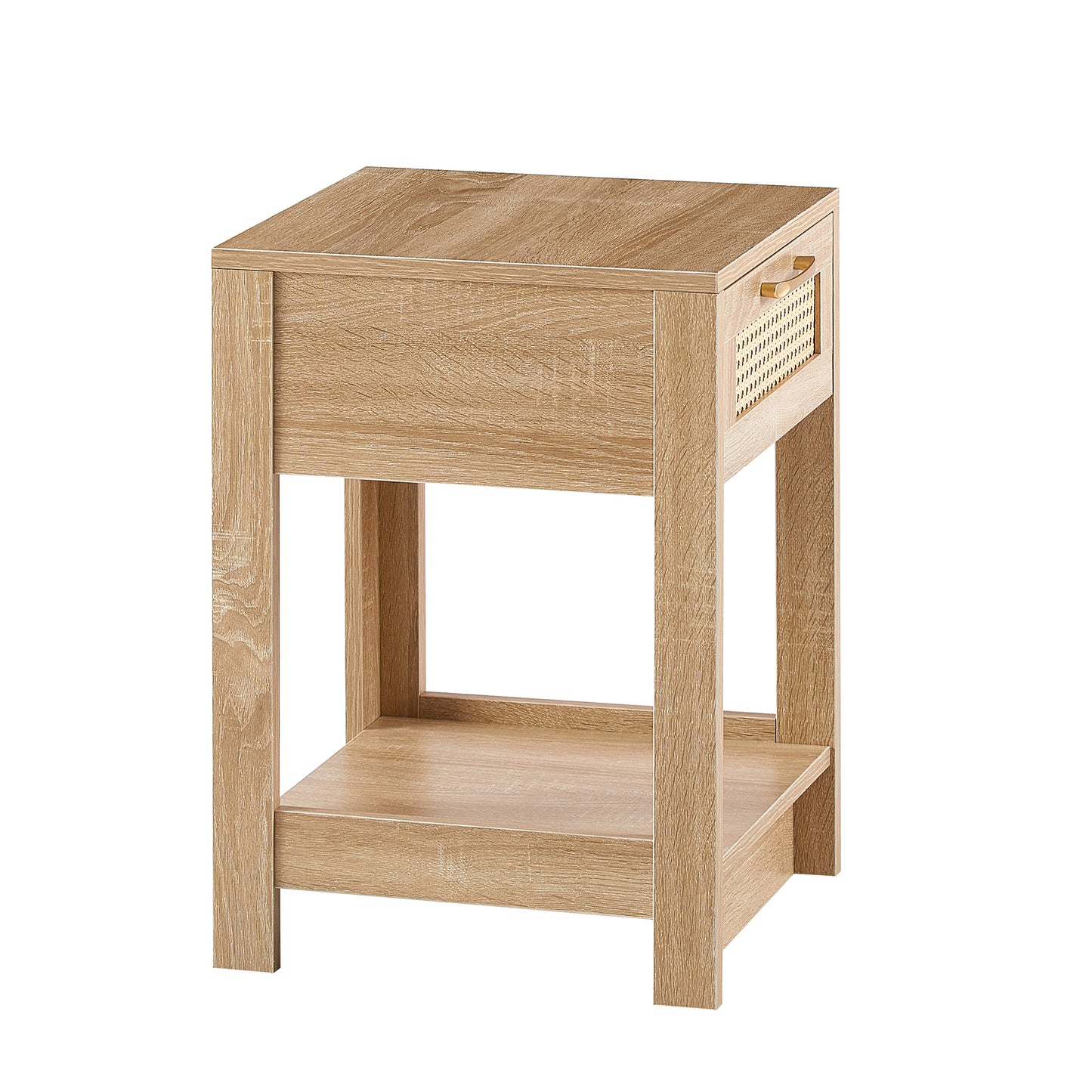 15.75 Inch Rattan End Table with Drawer Modern Nightstand Side Table for Living Room Bedroom Natural Design