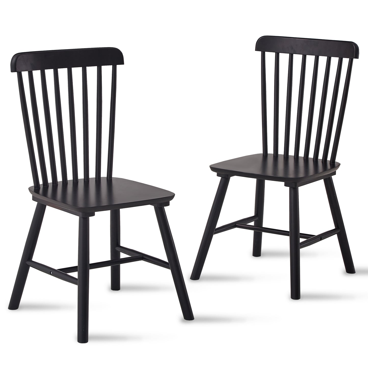 Black Rubber Wood Dining Chairs Set of 4 Simple Natural Solid Wood Living Room Seating