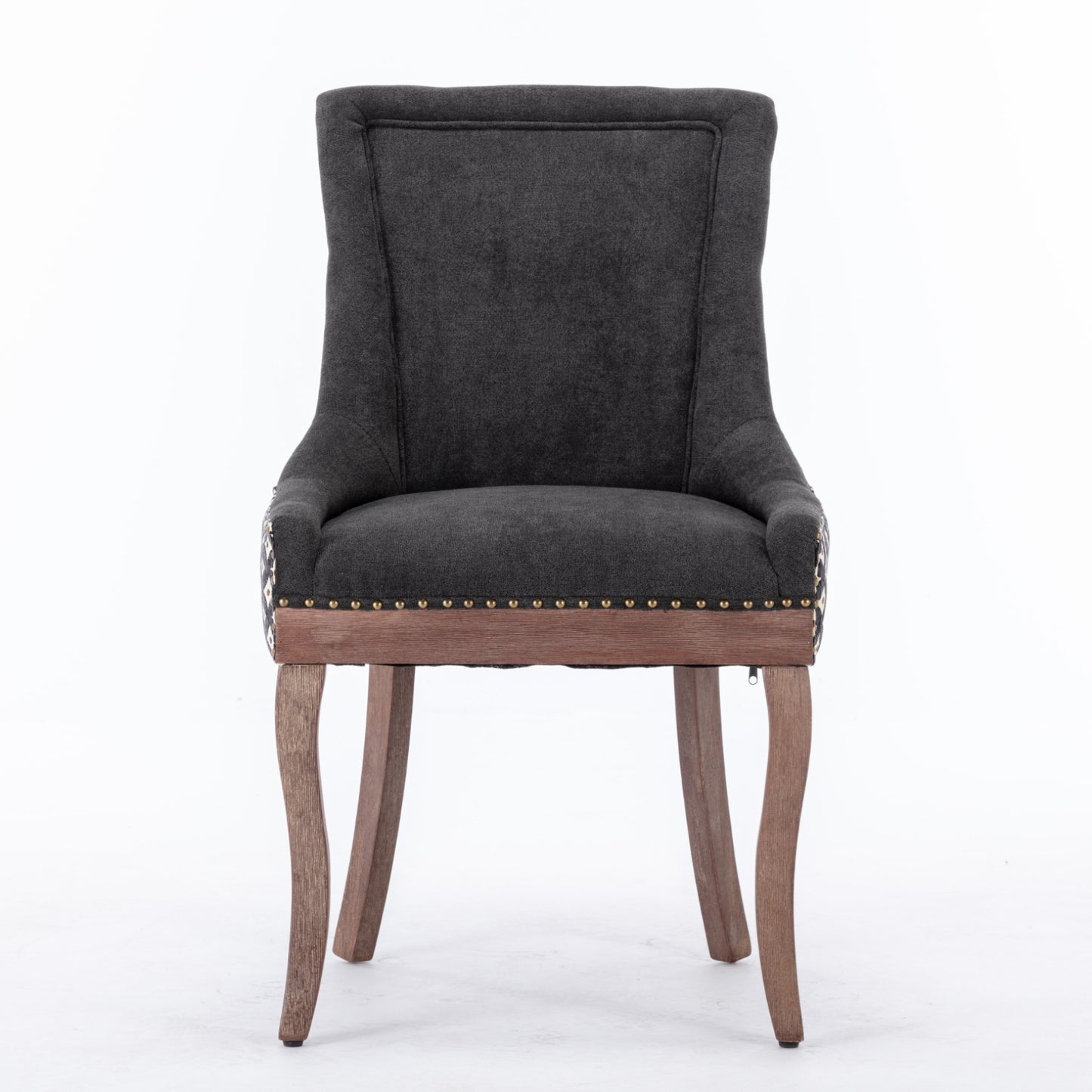 Ultra Side Dining Chair, Thickened fabric chairs with neutrally toned solid wood legs, Bronze nail head, Set of 2, Blue