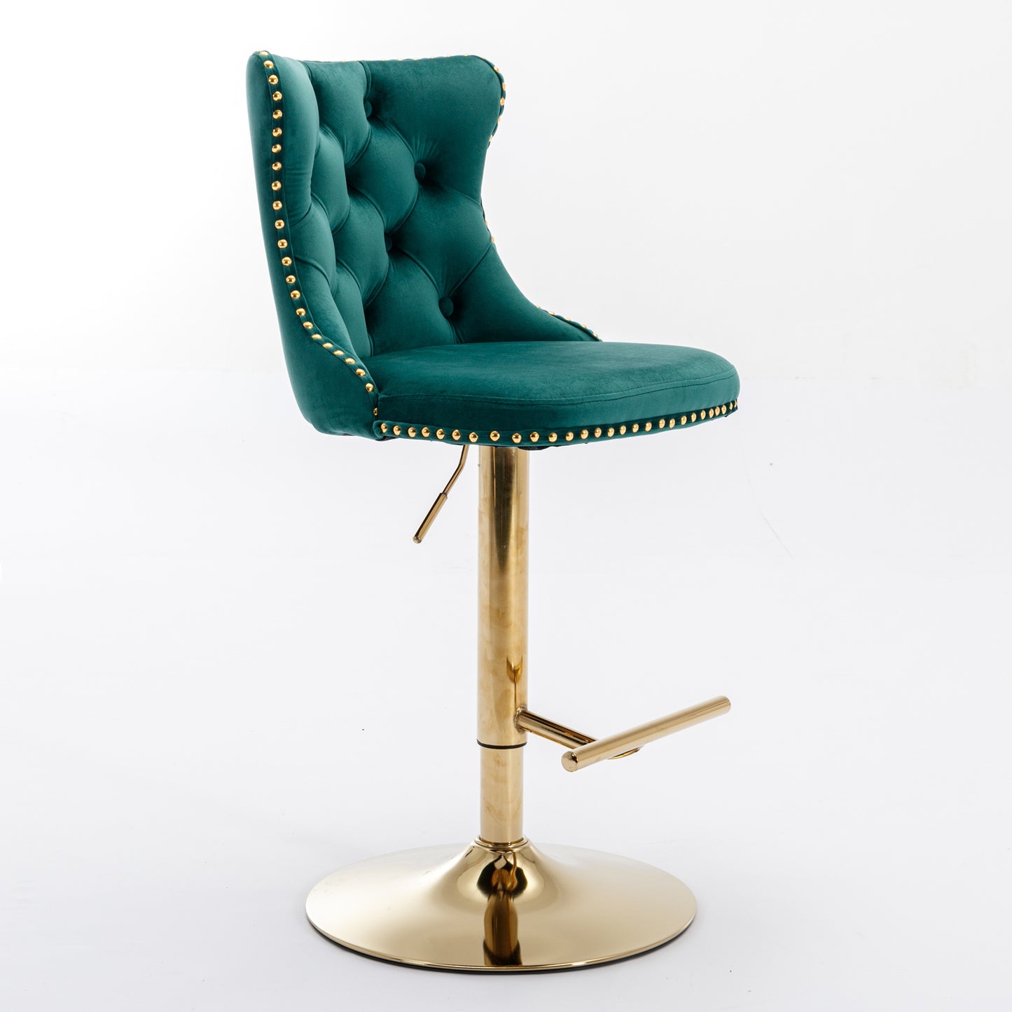 A&A Furniture,Golden Swivel Velvet Barstools Adjusatble Seat Height from 25-33 Inch, Modern Upholstered Bar Stools with Backs Comfortable Tufted for Home Pub and Kitchen Island(Green,Set of 2)