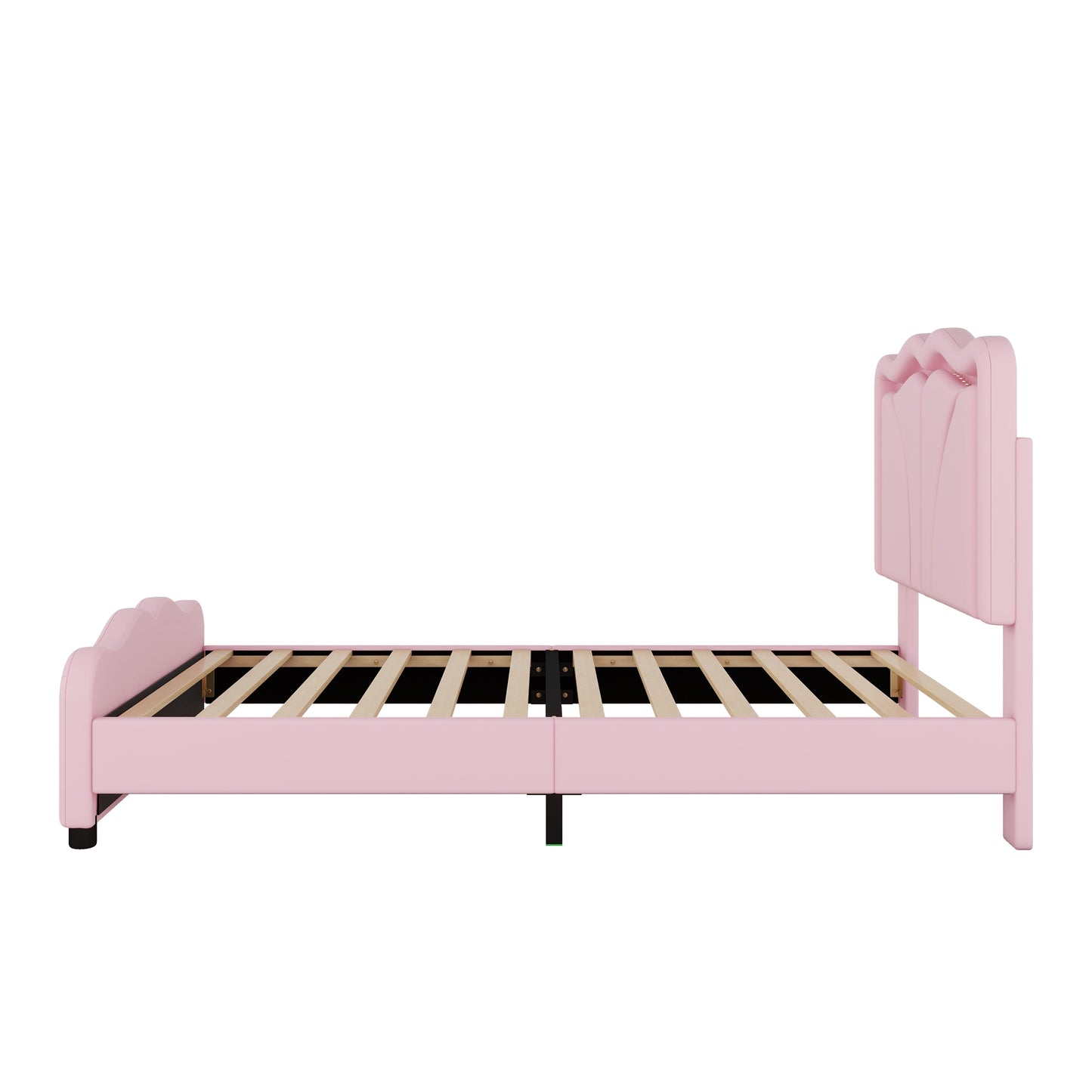Twin Size Upholstered Platform Bed with Curve Shaped and Height-adjustbale Headboard,LED Light Strips,Pink
