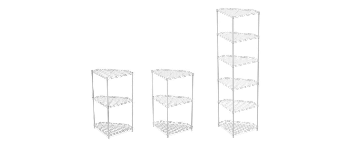6 Tier Corner Wire Shelf Rack Adjustable Metal Heavy Duty Free Standing Storage Display for Bathroom Living Room Kitchen White