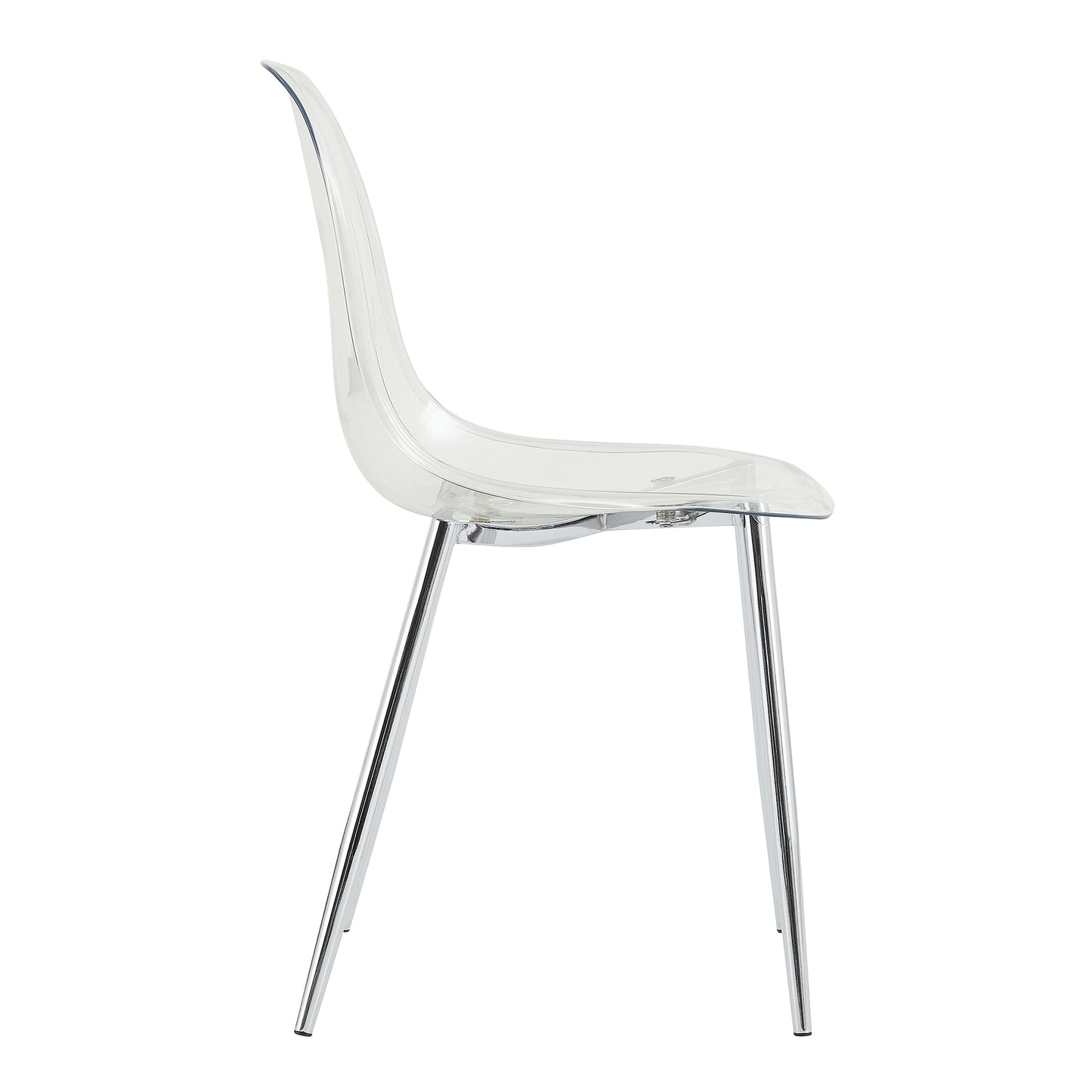 Modern Minimalist Transparent Dining Chair Set 6pcs Armless Nordic Makeup Stool with Silver Plated Metal Legs