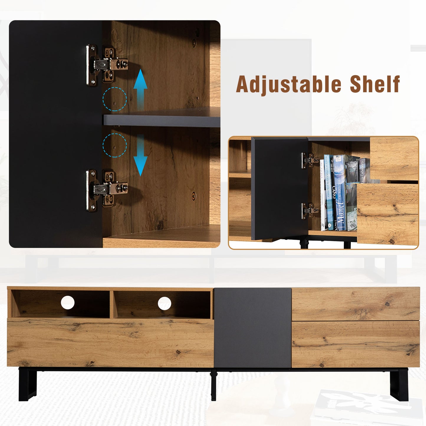 Elegant Modern TV Stand for 80 Inch TV with Double Storage Media Console Entertainment Center and Drop Down Door