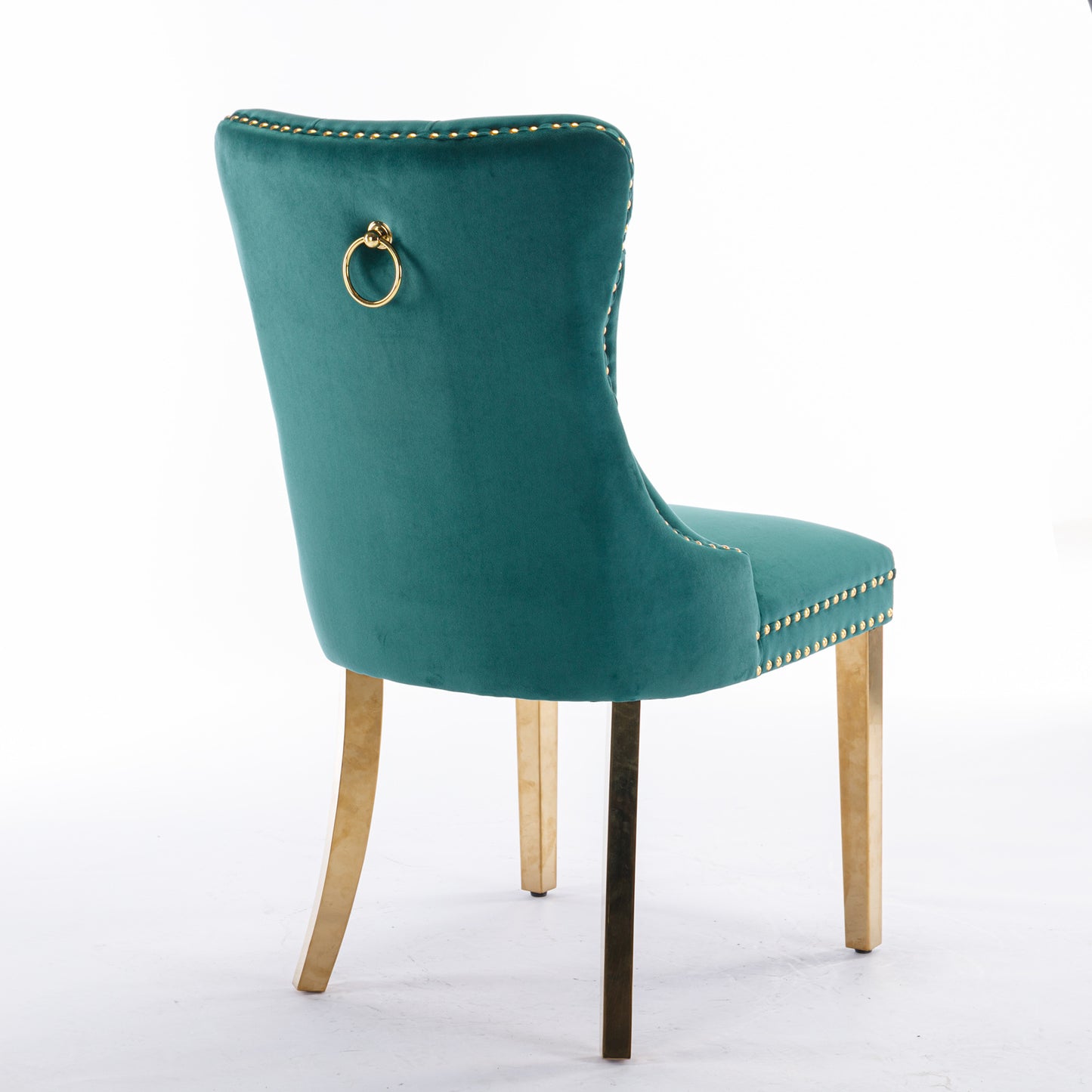 Modern Velvet Upholstered Dining Chairs Set of 2 with Gold Stainless Steel Legs and Nailhead Trim Black and Gold