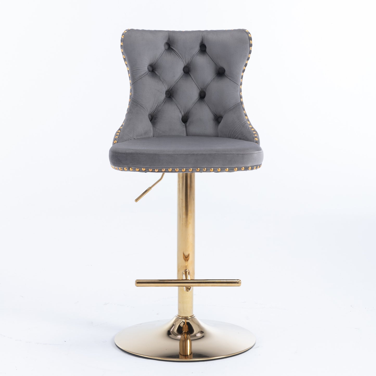 A&A Furniture,Golden Swivel Velvet Barstools Adjusatble Seat Height from 25-33 Inch, Modern Upholstered Bar Stools with Backs Comfortable Tufted for Home Pub and Kitchen Island(Gray,Set of 2)