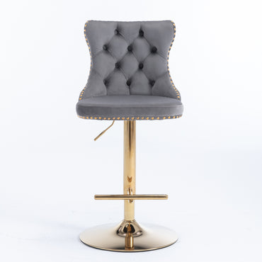 A&A Furniture,Golden Swivel Velvet Barstools Adjusatble Seat Height from 25-33 Inch, Modern Upholstered Bar Stools with Backs Comfortable Tufted for Home Pub and Kitchen Island(Gray,Set of 2)