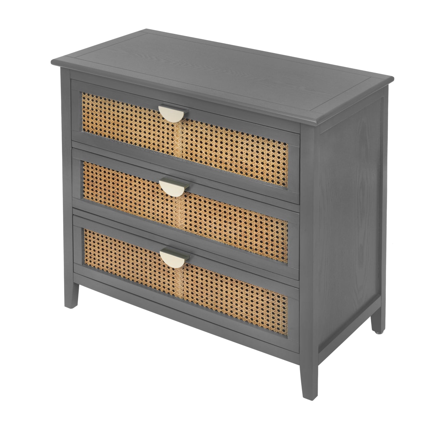 3 Drawer Cabinet with Natural Rattan - Stylish Wooden Storage Unit for Bedroom, Living Room, and Study Furniture