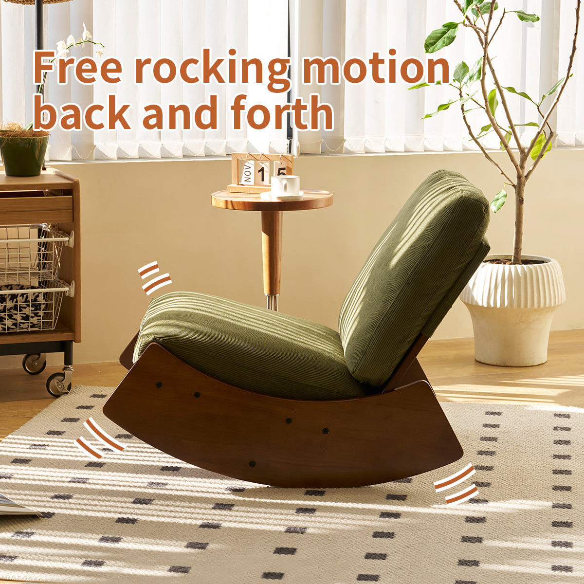 Elegant Upholstered Glider Rocking Chair with Solid Wood Frame for Living Room Nursery and Bedroom Relaxation