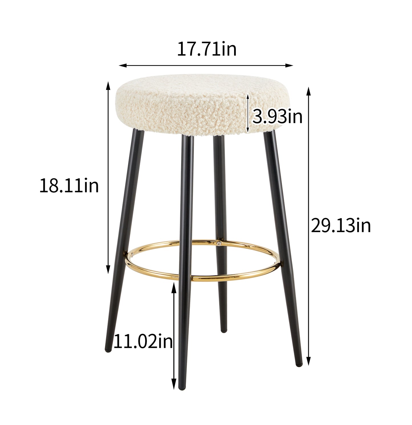 Counter Height Bar Stools Set of 2 PU Upholstered Kitchen Chairs 24 Inch with Gold Footrest for Home Bar and Balcony