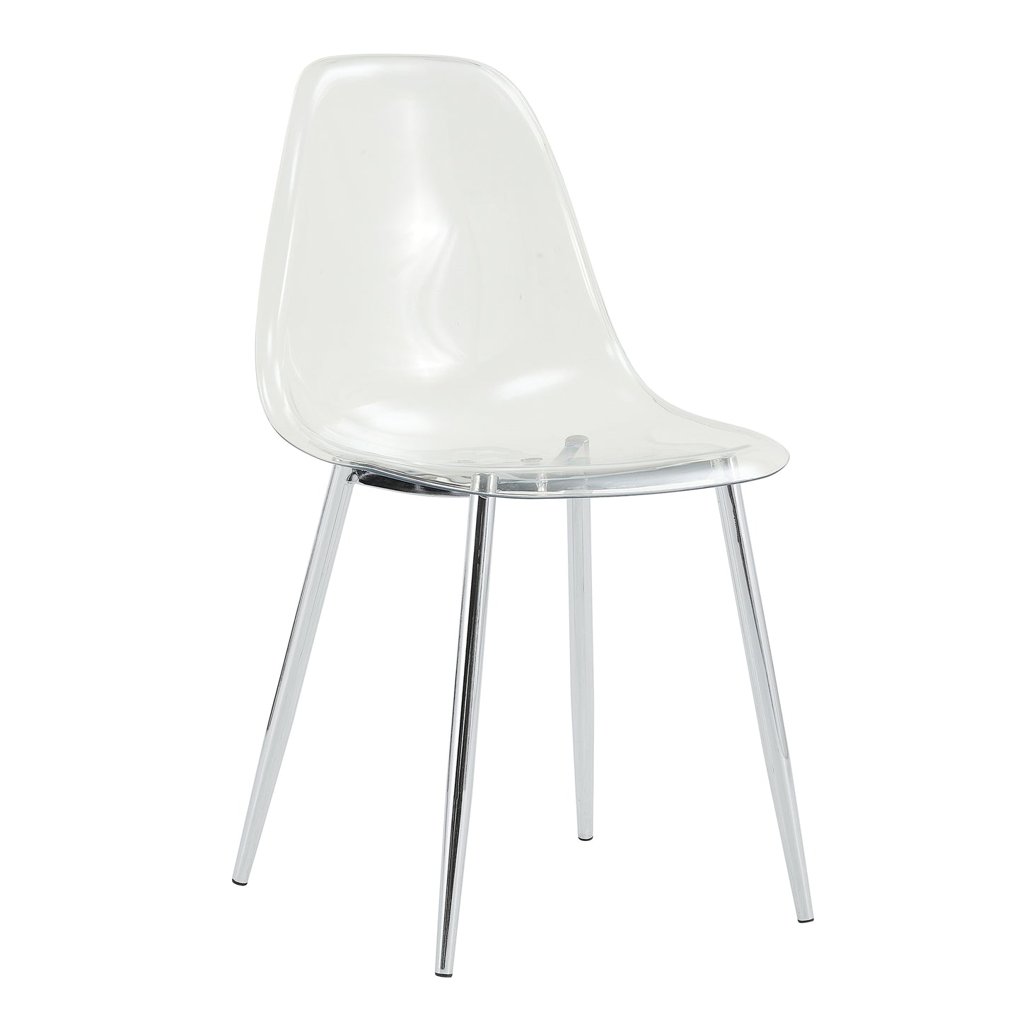 Modern Minimalist Transparent Dining Chair Set 6pcs Armless Nordic Makeup Stool with Silver Plated Metal Legs