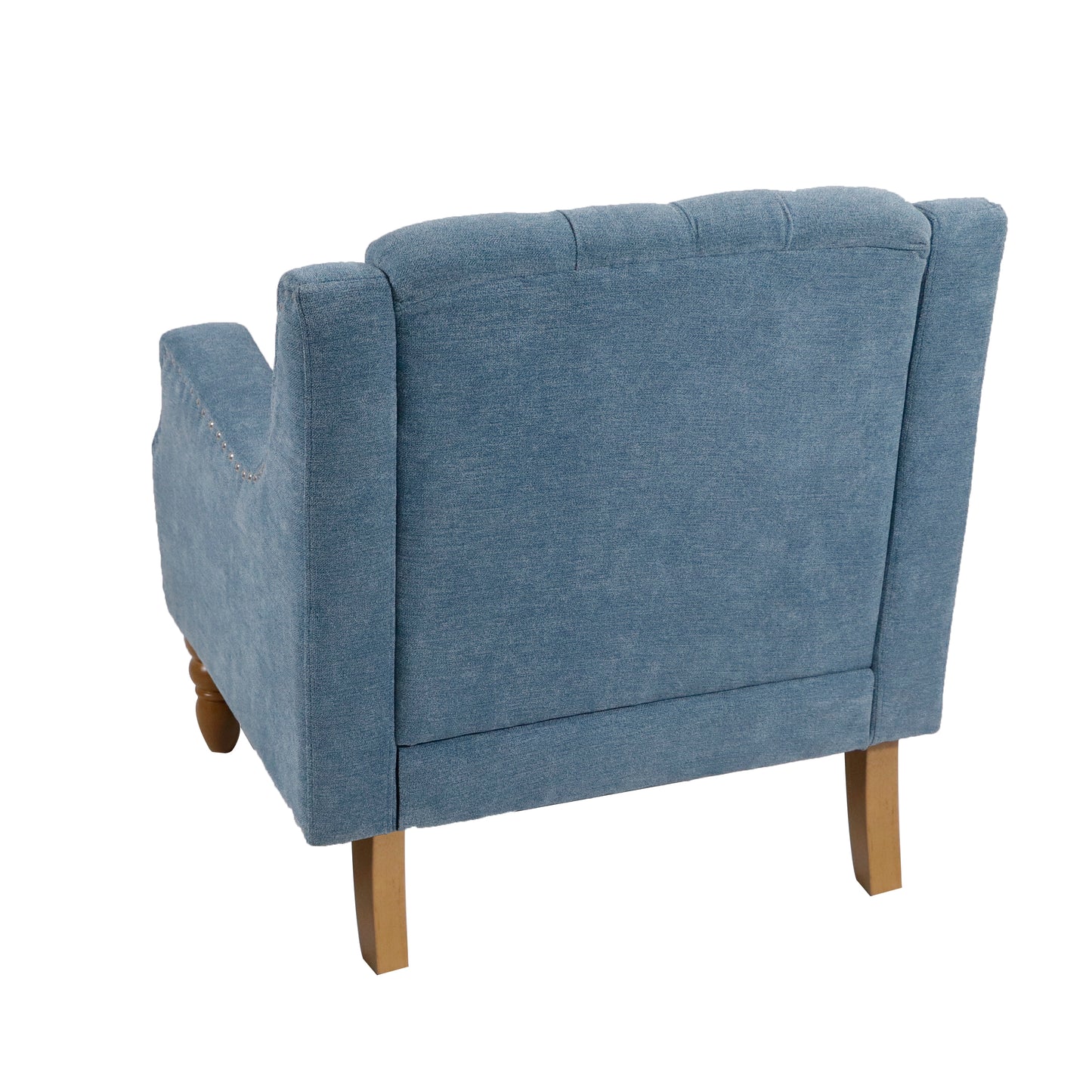 Blue Accent Chair, Living Room Chair, Footrest Chair Set with Vintage Brass Studs, Button Tufted Upholstered Armchair for Living Room, Comfy Reading Chair for Bedroom, Reception Room