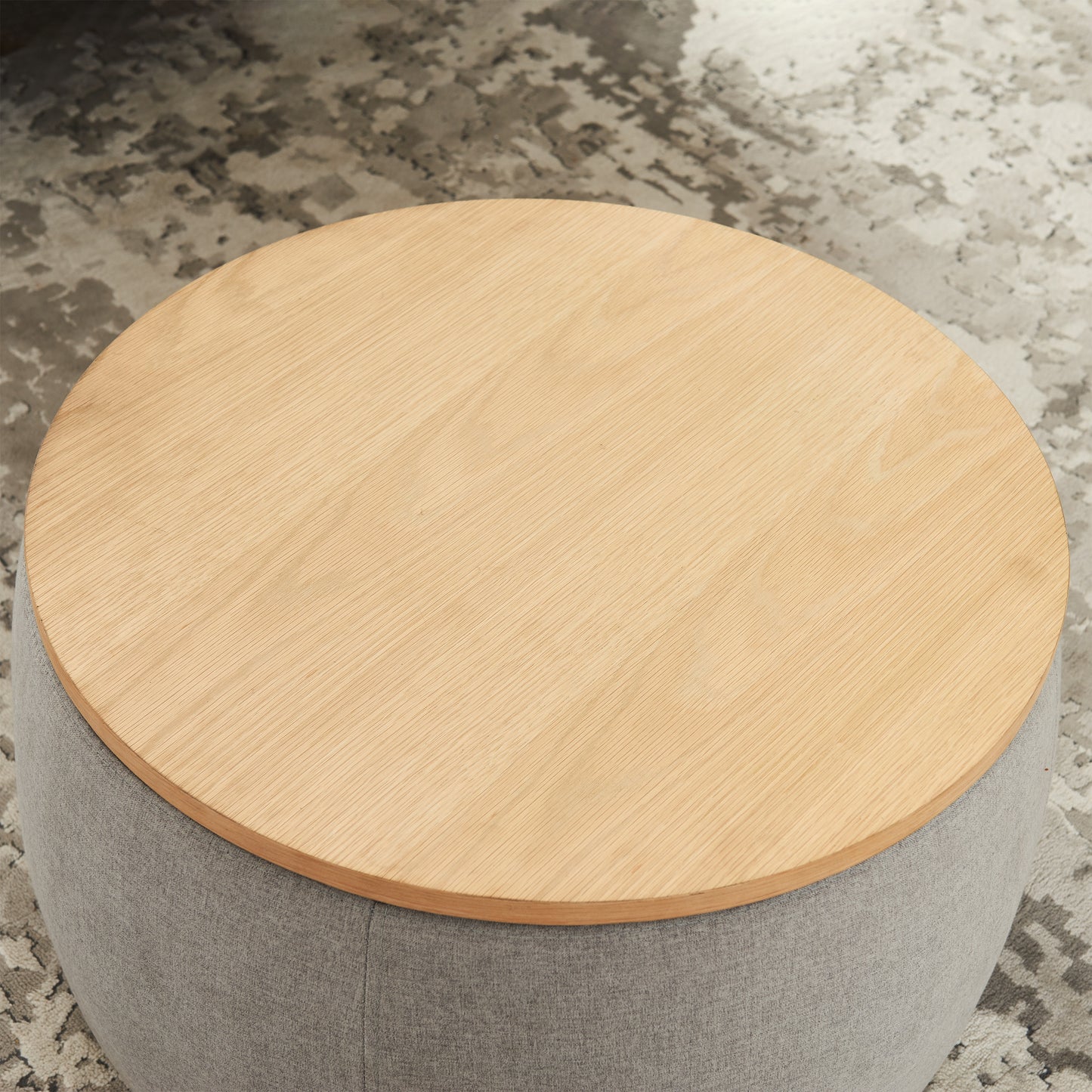 Round Storage Ottoman, 2 in 1 Function, Work as End table and Ottoman, Grey (25.5"x25.5"x14.5")