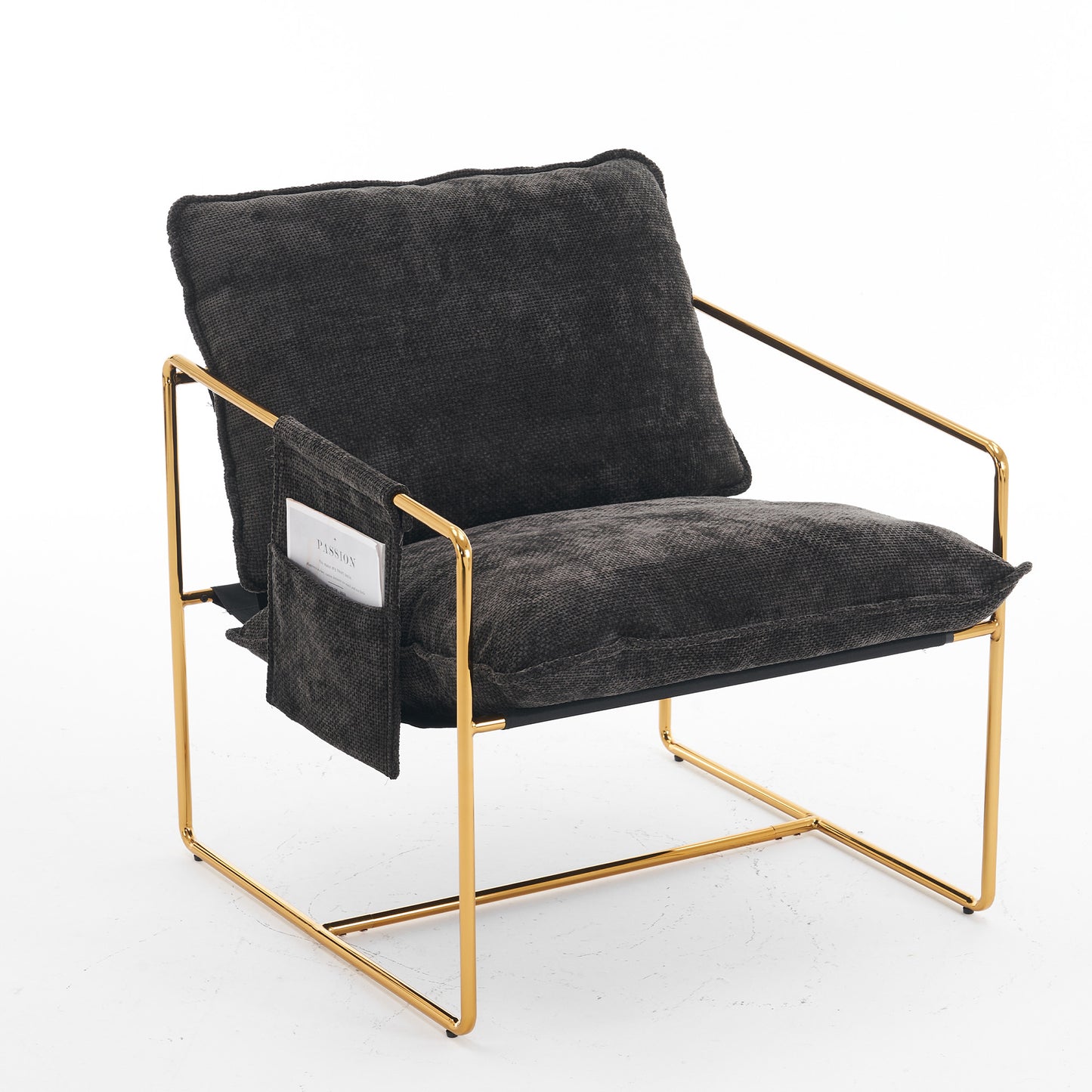 Dual Armchair Set in One Box Upholstered Hanging Chairs with Arm Pockets Metal Frame Dark Gray Crushed Foam Cushions for Living Room Bedroom