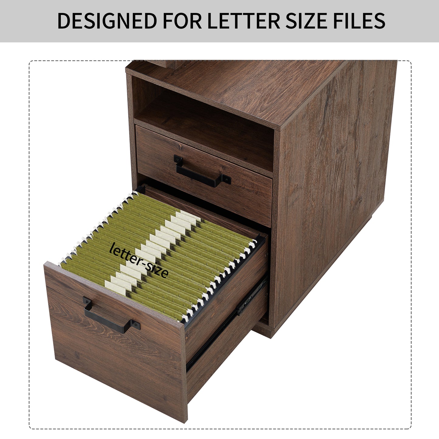 Home Office Computer Desk with Drawers and Hanging File Storage 65 Inch Writing Study Table for Workspace Organization