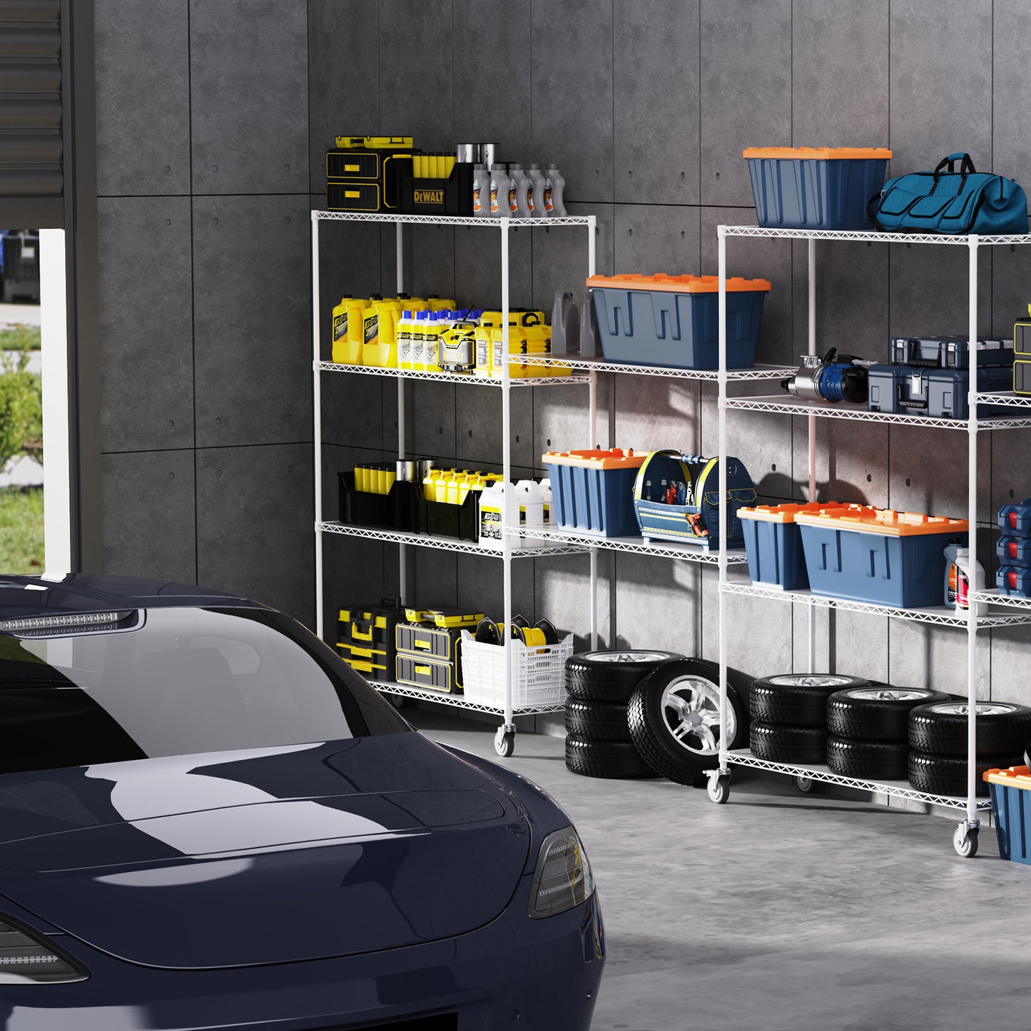 6 Tier Wire Shelving Unit Heavy Duty Adjustable Metal Garage Storage Shelves with Wheels 6000 LBS Capacity White