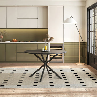 47.24'' Modern Cross Leg Round Dining Table, Black Top Occasional Table, Two Piece Removable Top, Matte Finish Iron Legs