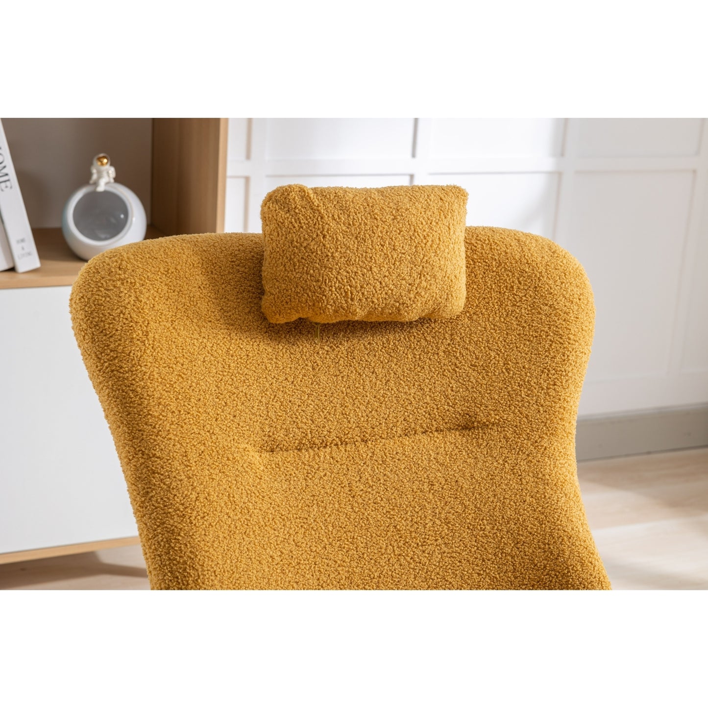 35.5 inch Rocking Chair with Pocket, Soft Teddy Fabric Rocking Chair for Nursery, Comfy Wingback Glider Rocker with Safe Solid Wood Base for Living Room Bedroom Balcony (TURMERIC)