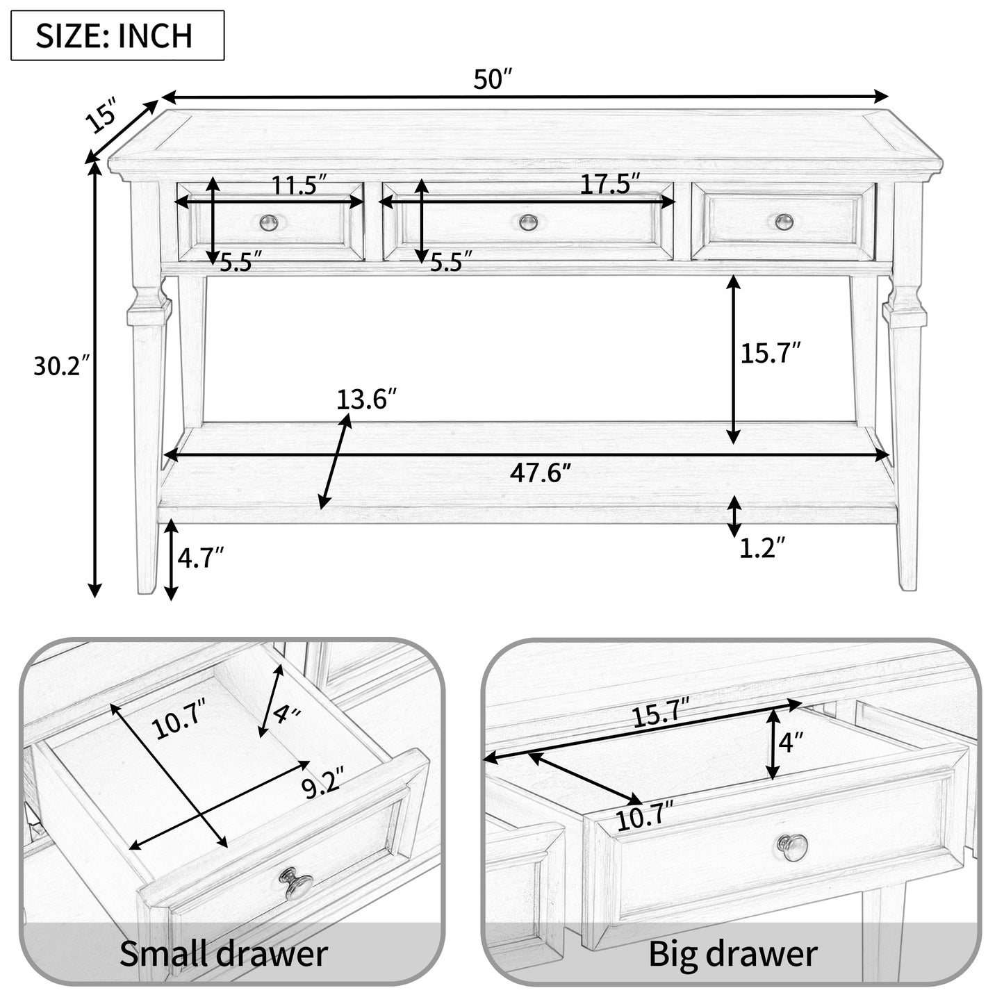 Classic Retro Console Table with 3 Drawers and Open Shelf – Easy Assembly, Espresso Finish