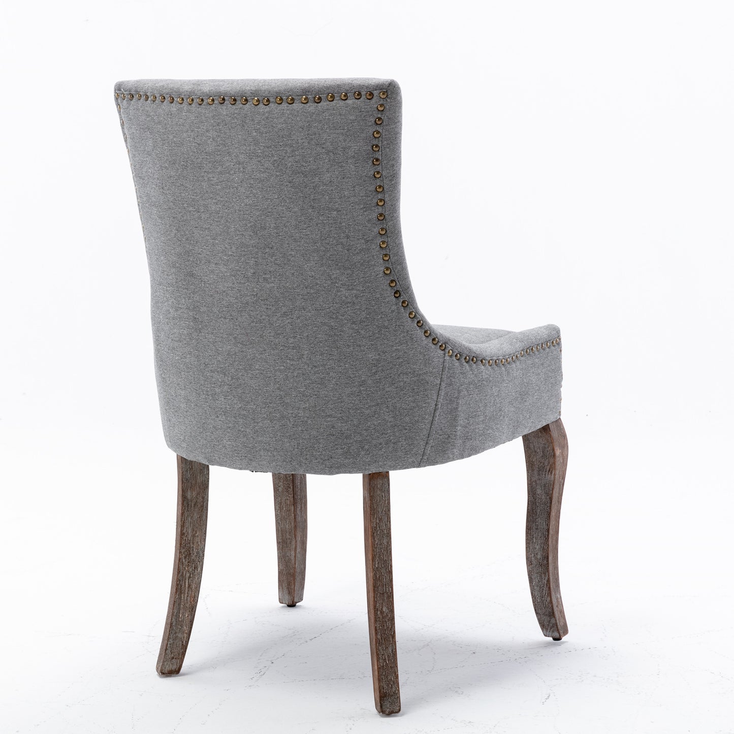 Ultra Side Dining Chair,Thickened fabric chairs with neutrally toned solid wood legs, Bronze nail head,Set of 2,Gray