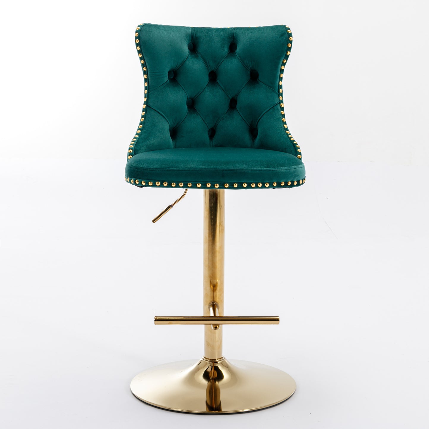 A&A Furniture,Golden Swivel Velvet Barstools Adjusatble Seat Height from 25-33 Inch, Modern Upholstered Bar Stools with Backs Comfortable Tufted for Home Pub and Kitchen Island(Green,Set of 2)