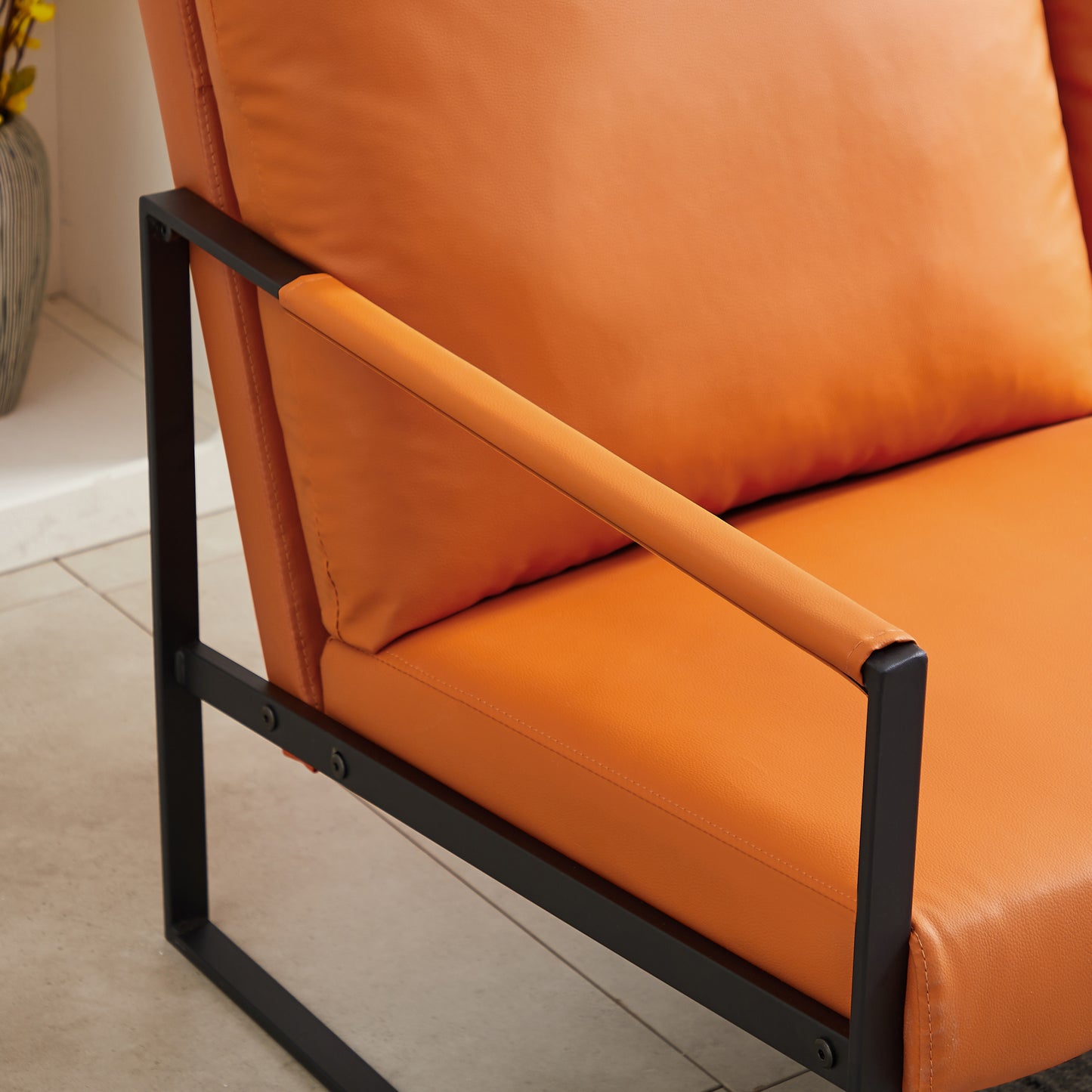 Lounge, living room, office or the reception area PVC leather accent arm chair with Extra thick padded backrest and seat cushion sofa chairs,Non-slip adsorption feet,sturdy metal frame,Orange