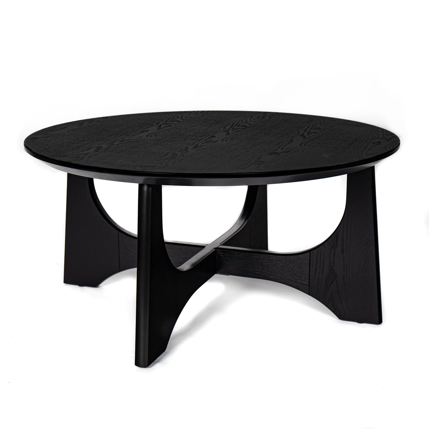36 Inch Round Wooden Coffee Table for Living Room Reception Room Black Finish