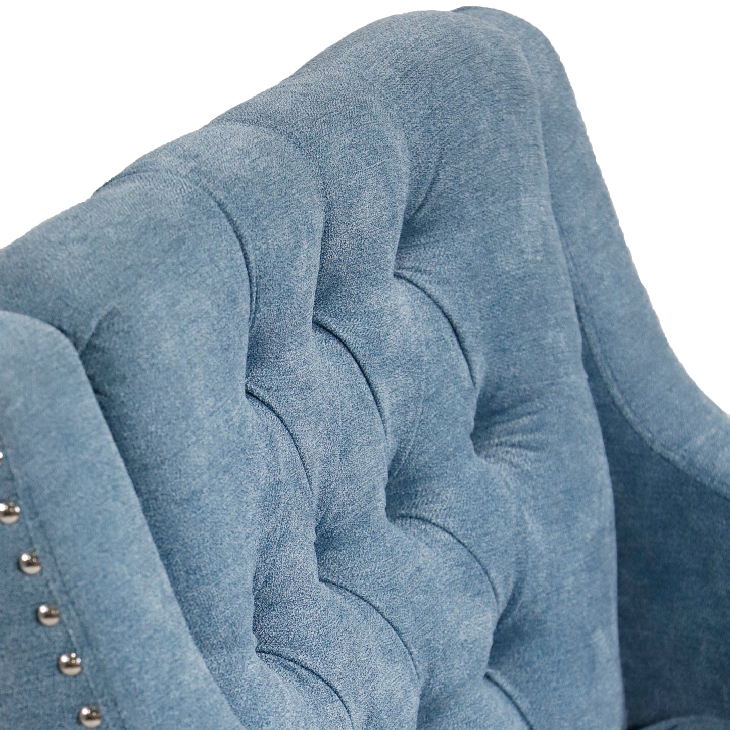 Blue Accent Chair, Living Room Chair, Footrest Chair Set with Vintage Brass Studs, Button Tufted Upholstered Armchair for Living Room, Comfy Reading Chair for Bedroom, Reception Room