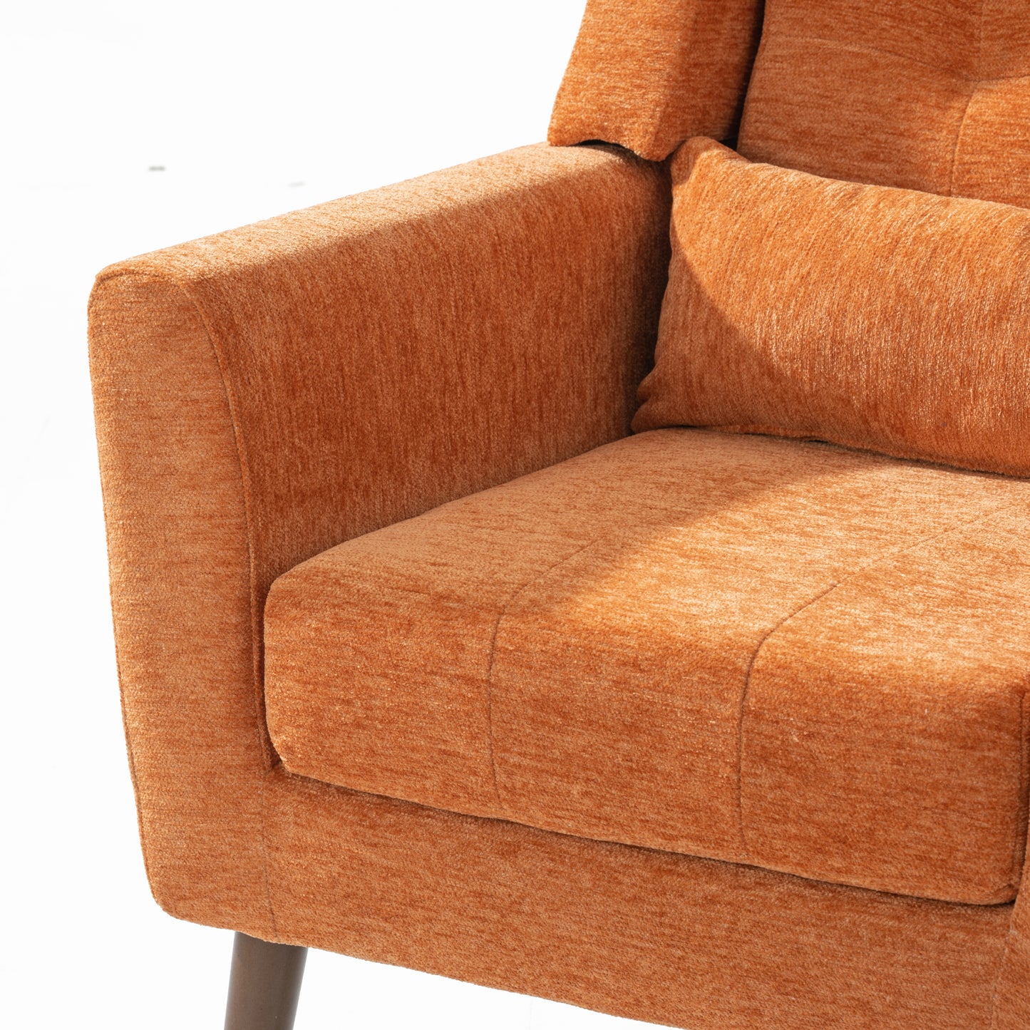 Orange Chenille Accent Chair for Living Room Soft Padded Armchair with Pillow Solid Wood Legs Ideal for Small Spaces