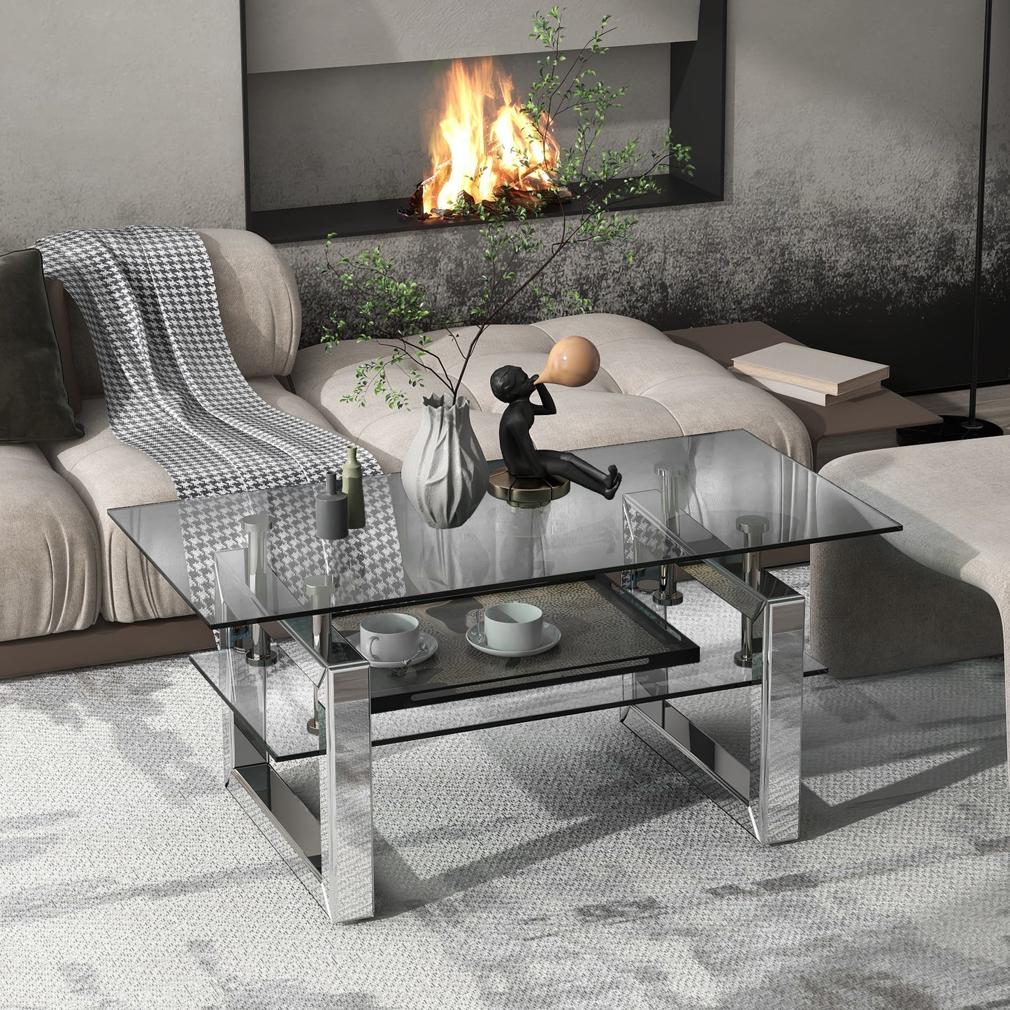 Transparent Tempered Glass Coffee Table 39.4 Inch Modern Design Living Room Furniture Stylish and Durable