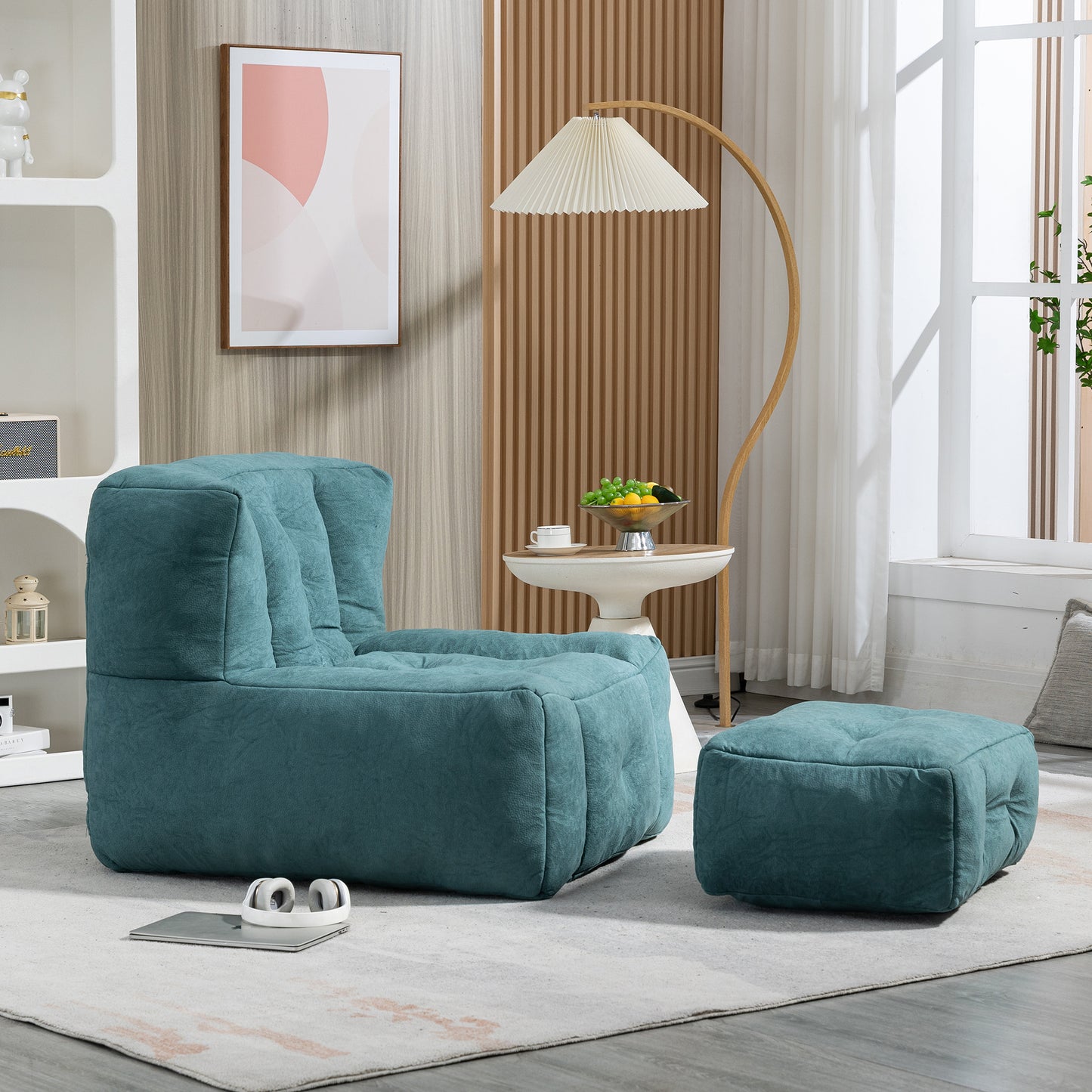Memory Foam Bean Bag Chair with Ottoman for Adults and Kids, Soft Modern Sofa for Living Room and Bedroom