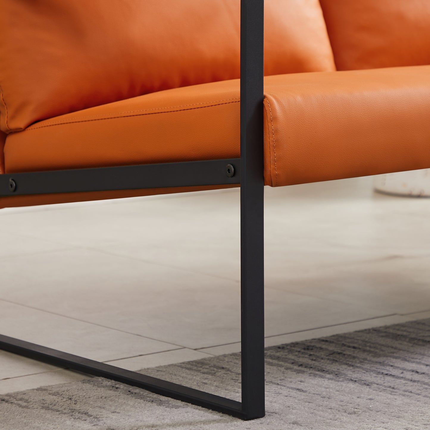 Lounge, living room, office or the reception area PVC leather accent arm chair with Extra thick padded backrest and seat cushion sofa chairs,Non-slip adsorption feet,sturdy metal frame,Orange