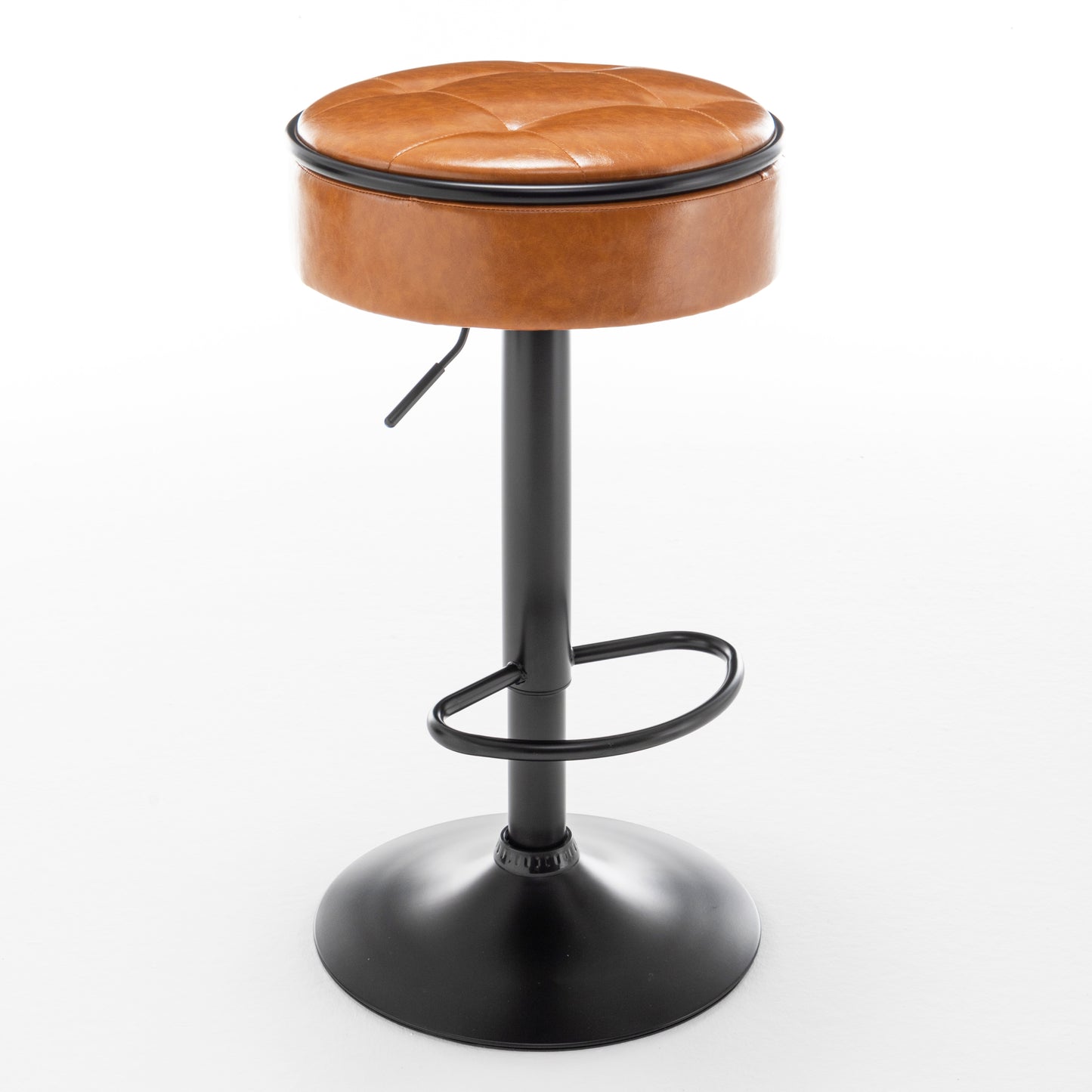 Adjustable Brown Faux Leather Bar Stool Set of 2 360° Swivel Armless Counter Height Chairs for Kitchen Dining Living Room