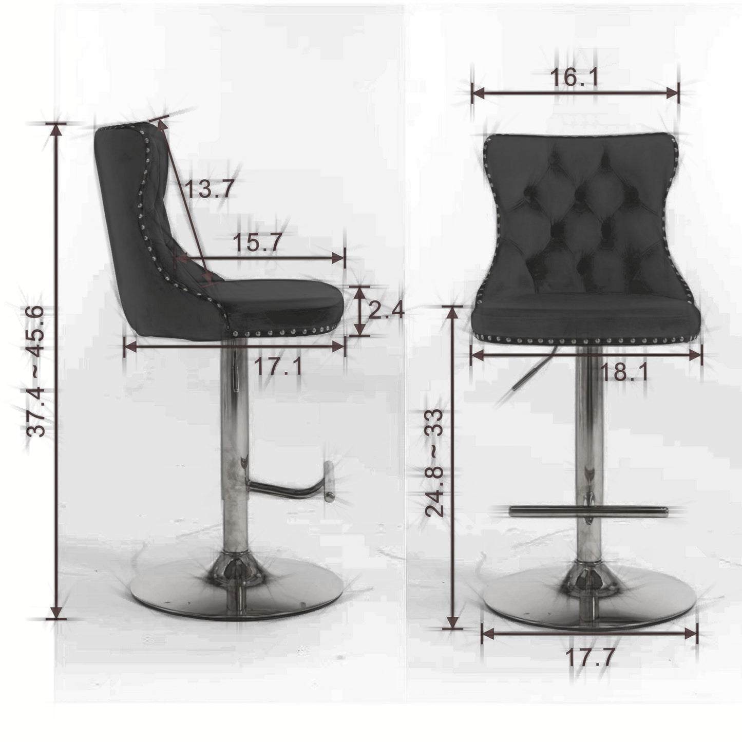 A&A Furniture,Swivel Velvet Barstools Adjusatble Seat Height from 25-33 Inch, Modern Upholstered Chrome base Bar Stools with Backs Comfortable Tufted for Home Pub and Kitchen Island(Blue,Set of 2)