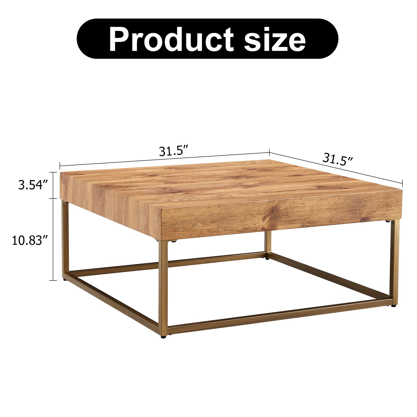 Modern Rectangular Coffee Table Dining Table MDF Top Metal Legs 31.5 Inch Suitable for Restaurants Living Rooms