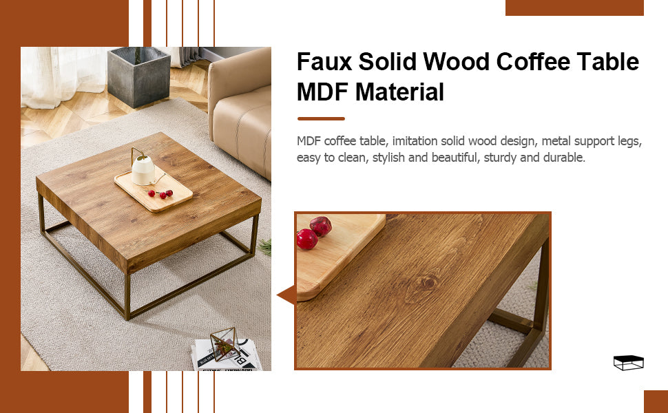 Modern Rectangular Coffee Table Dining Table MDF Top Metal Legs 31.5 Inch Suitable for Restaurants Living Rooms