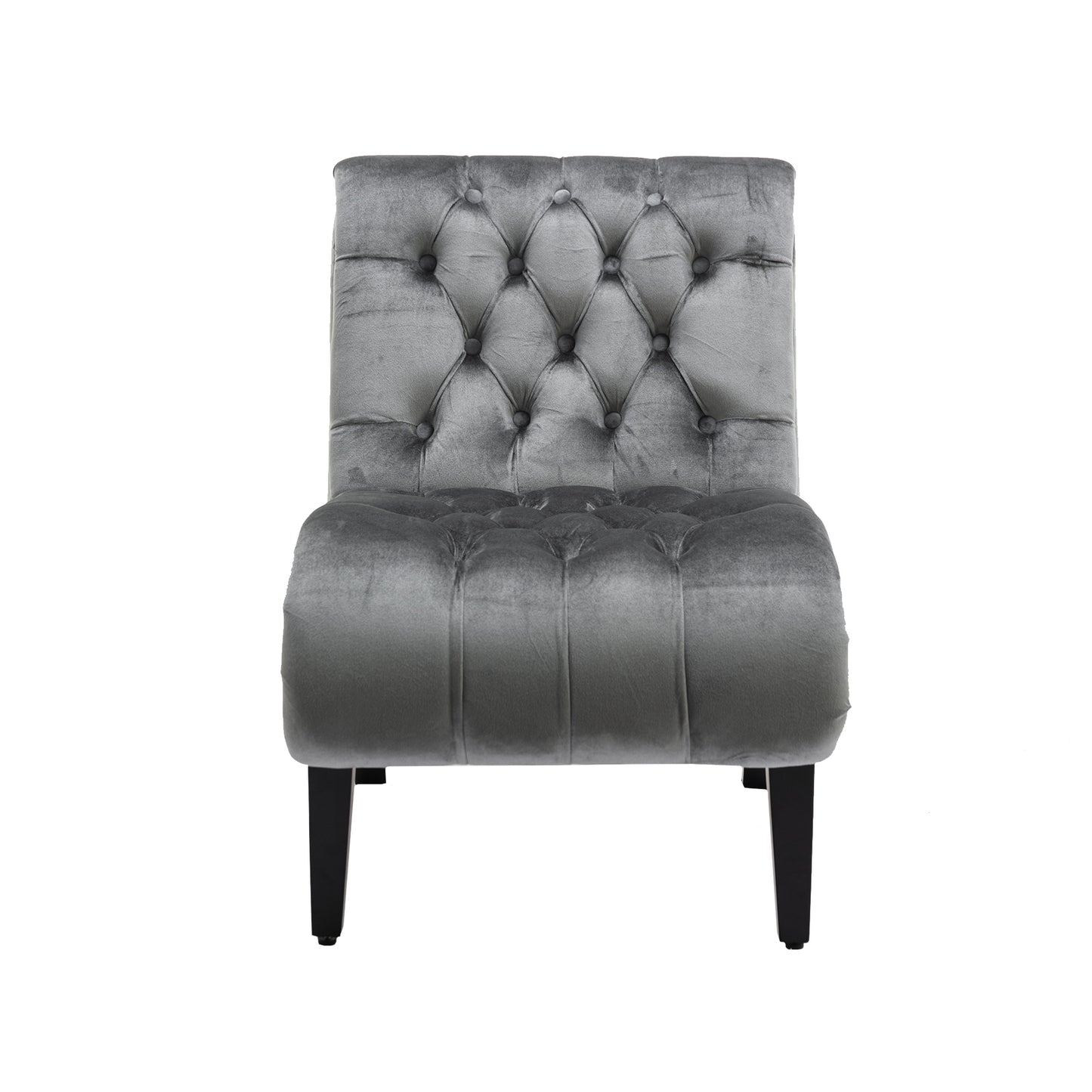 Modern Velvet Armless Accent Chair Upholstered Fabric Comfortable Leisure Chair with Wooden Legs for Living Room Bedroom Office Silver